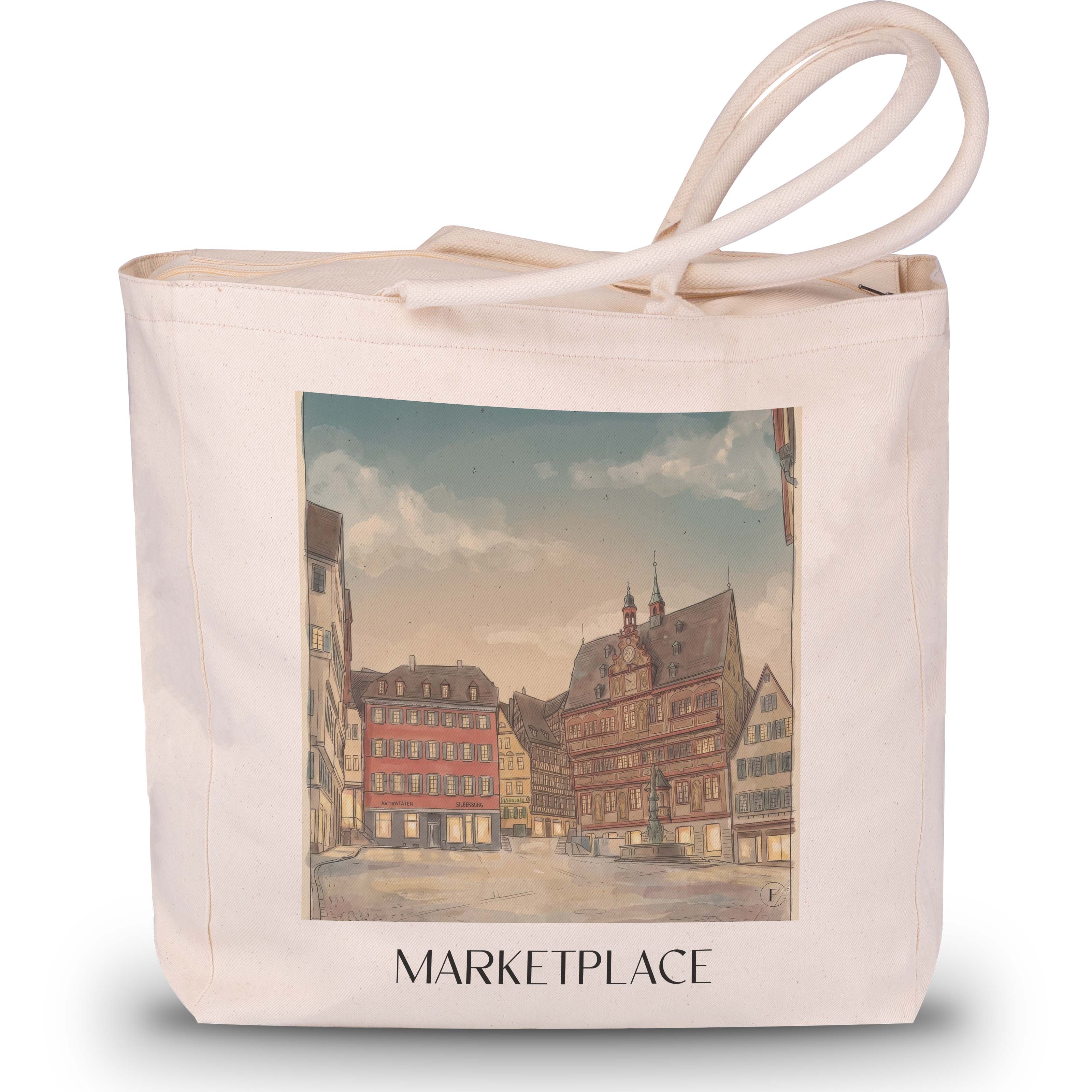 Marktplatz Shopping Tasche - Tübingen - Deutschland Tote Bag - Einkaufstasche im Aquarell Stil - favplace