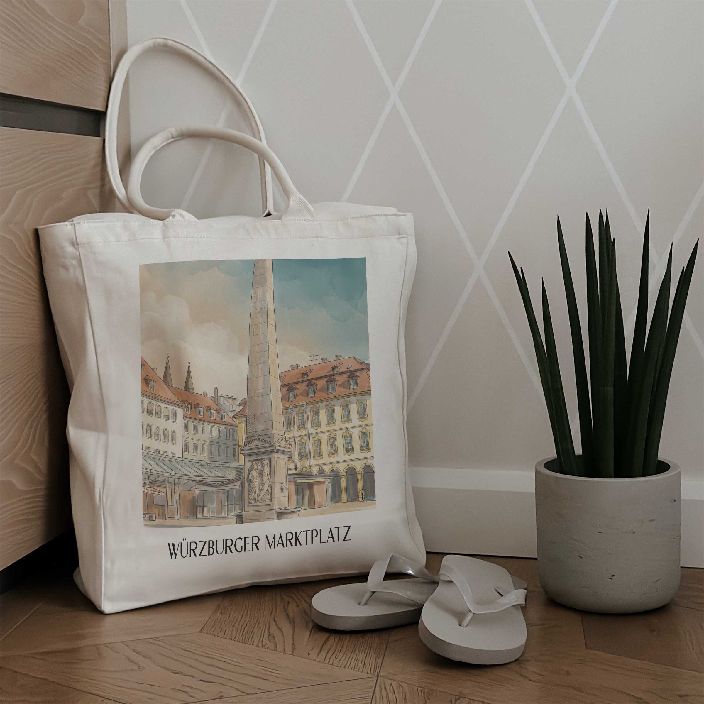 marktplatz-würzburg-deutschland-einkaufstasche-aquarell