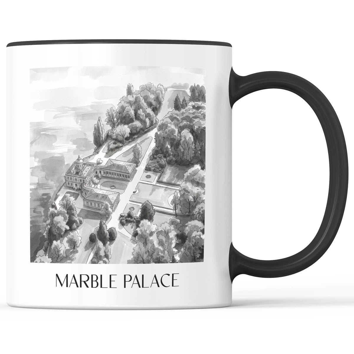 Marmorpalais Kaffeebecher - Potsdam - Deutschland Becher - Kaffeetasse im Aquarell Schwarz-Weiß Stil - favplace