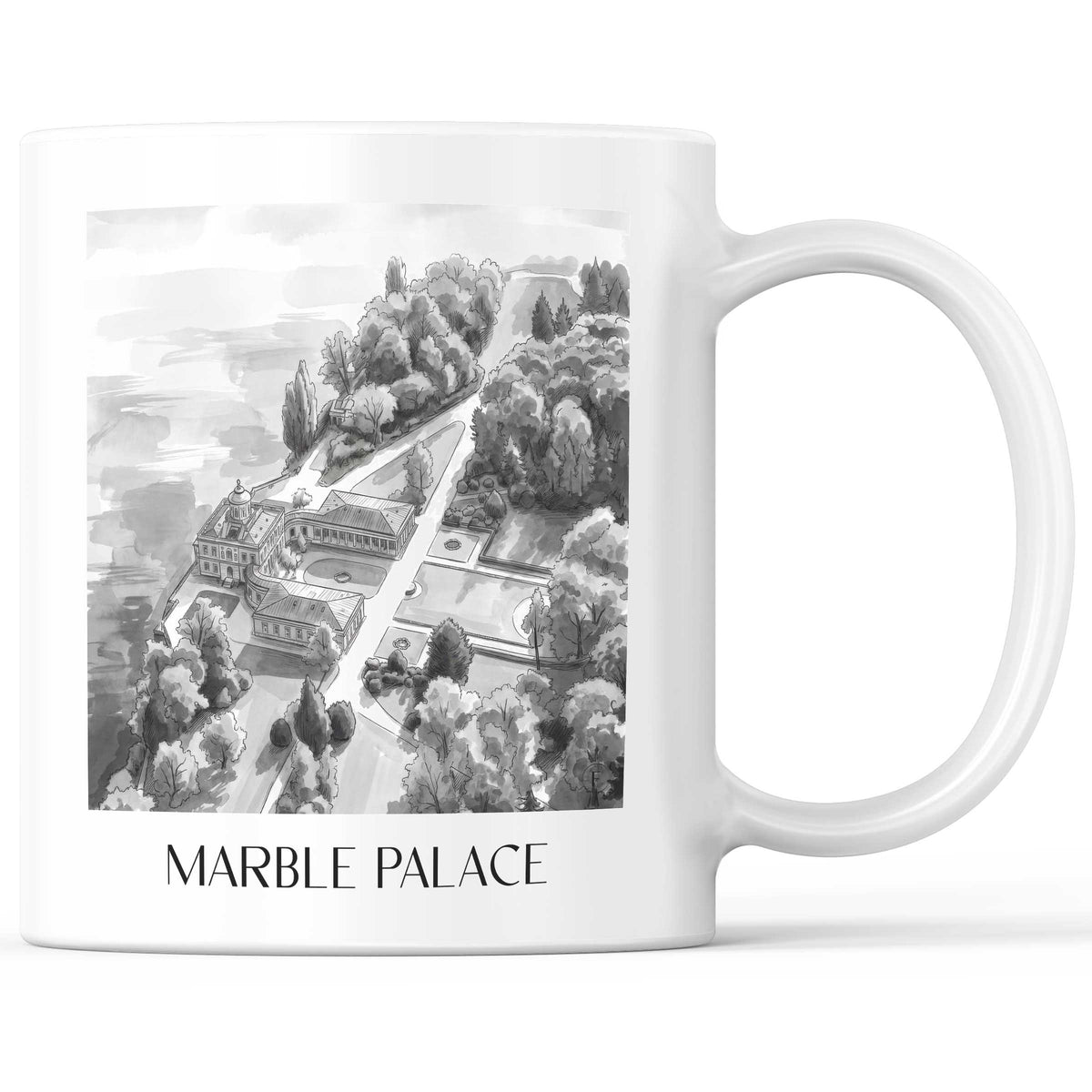 Marmorpalais Kaffeebecher - Potsdam - Deutschland Becher - Kaffeetasse im Aquarell Schwarz-Weiß Stil - favplace