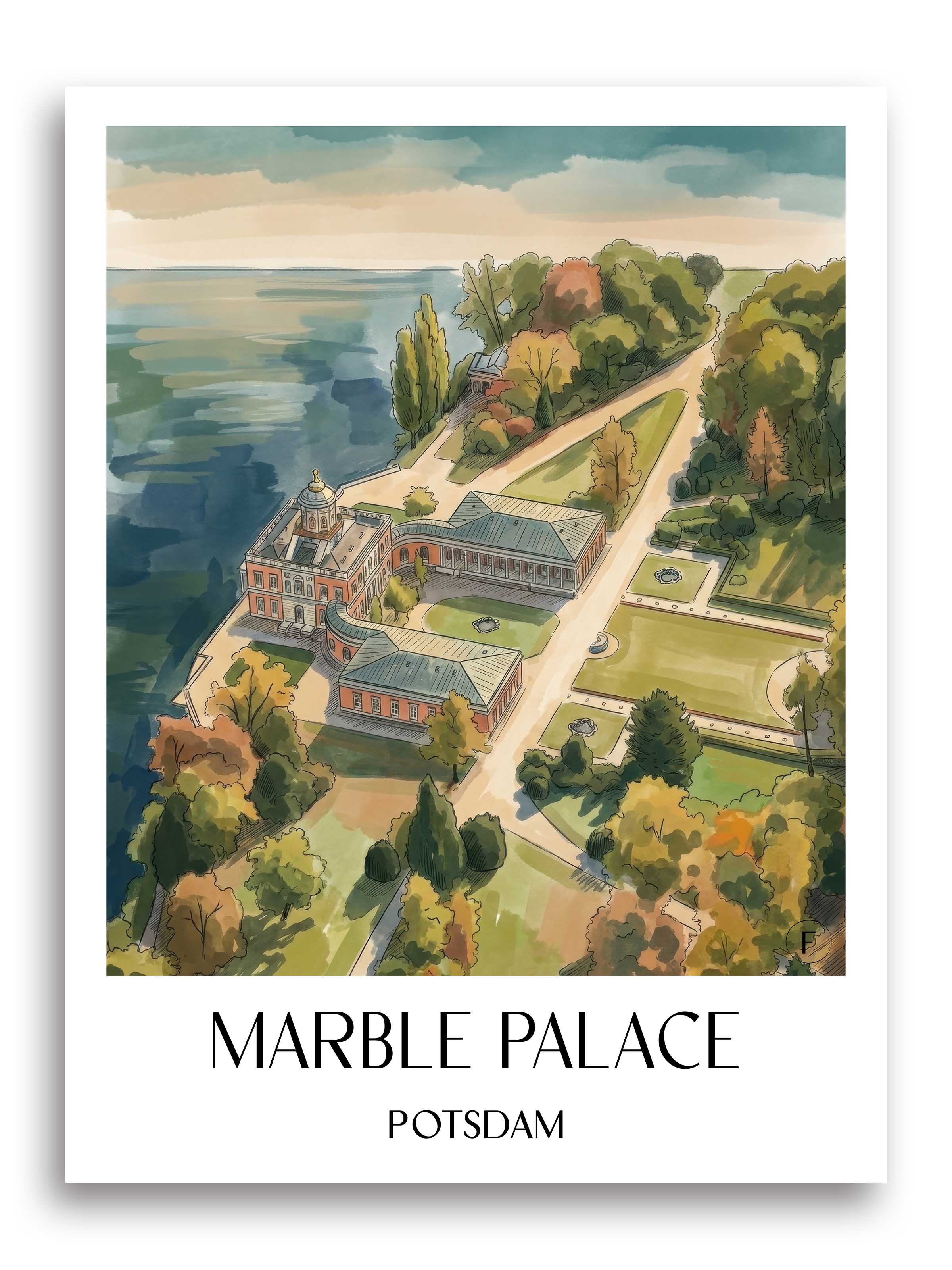 Marmorpalais Poster - Potsdam - Deutschland Kunstdruck - Aquarell von A4 bis A1 - favplace