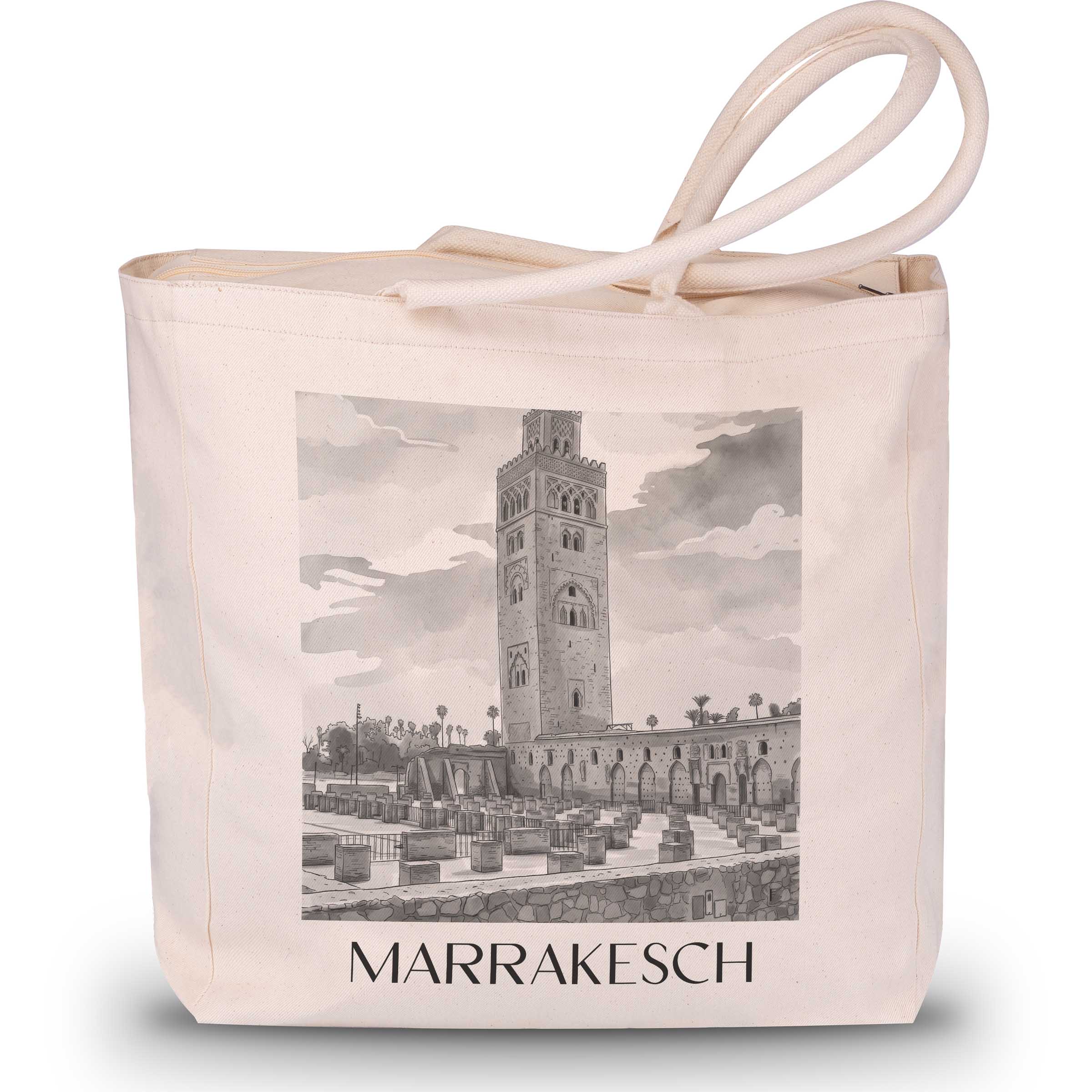 marrakesch-marokko-einkaufstasche-aquarell-schwarz-weiss