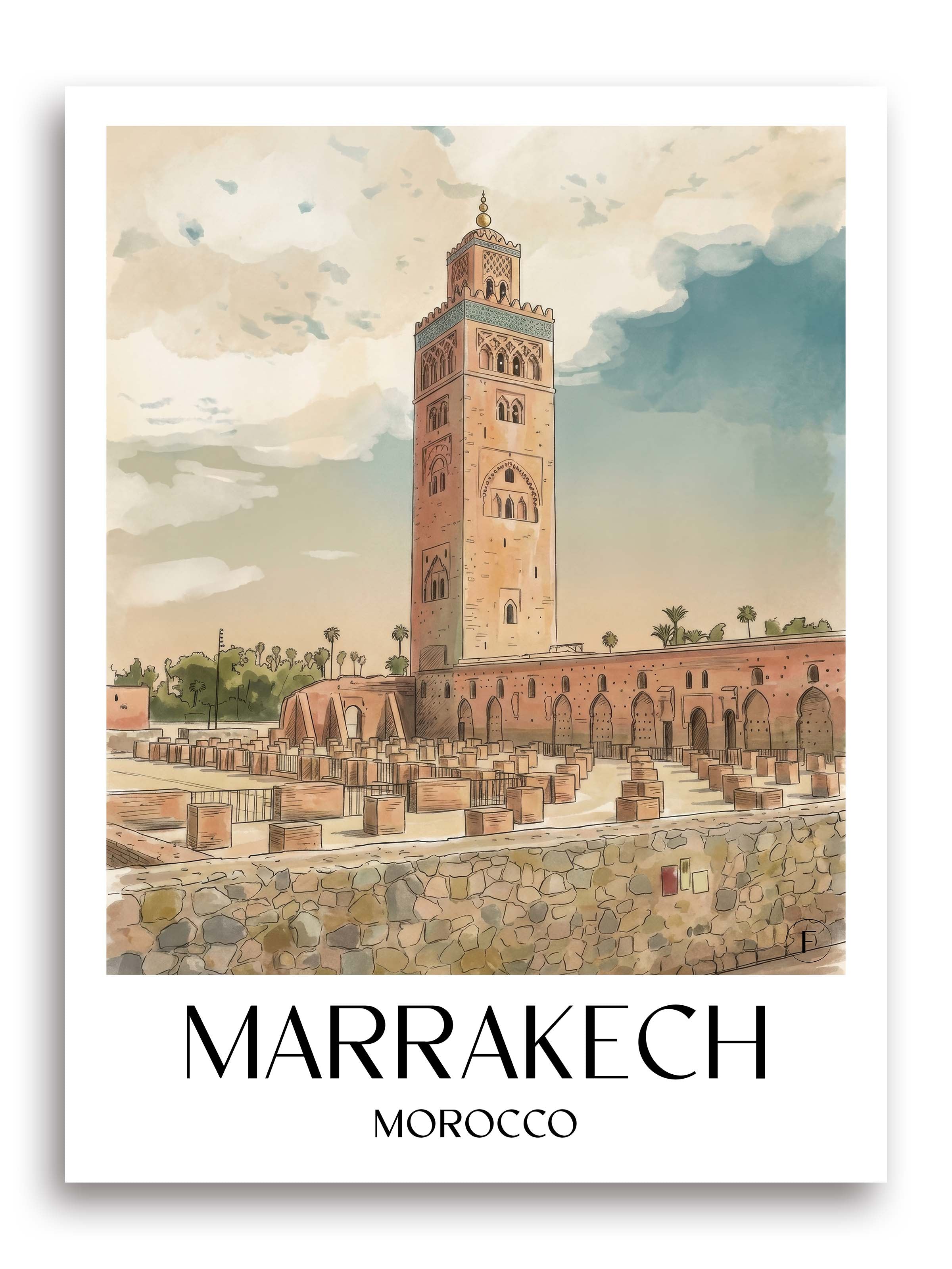 Marrakesch Poster - Marokko Kunstdruck - Aquarell von A4 bis A1 - favplace