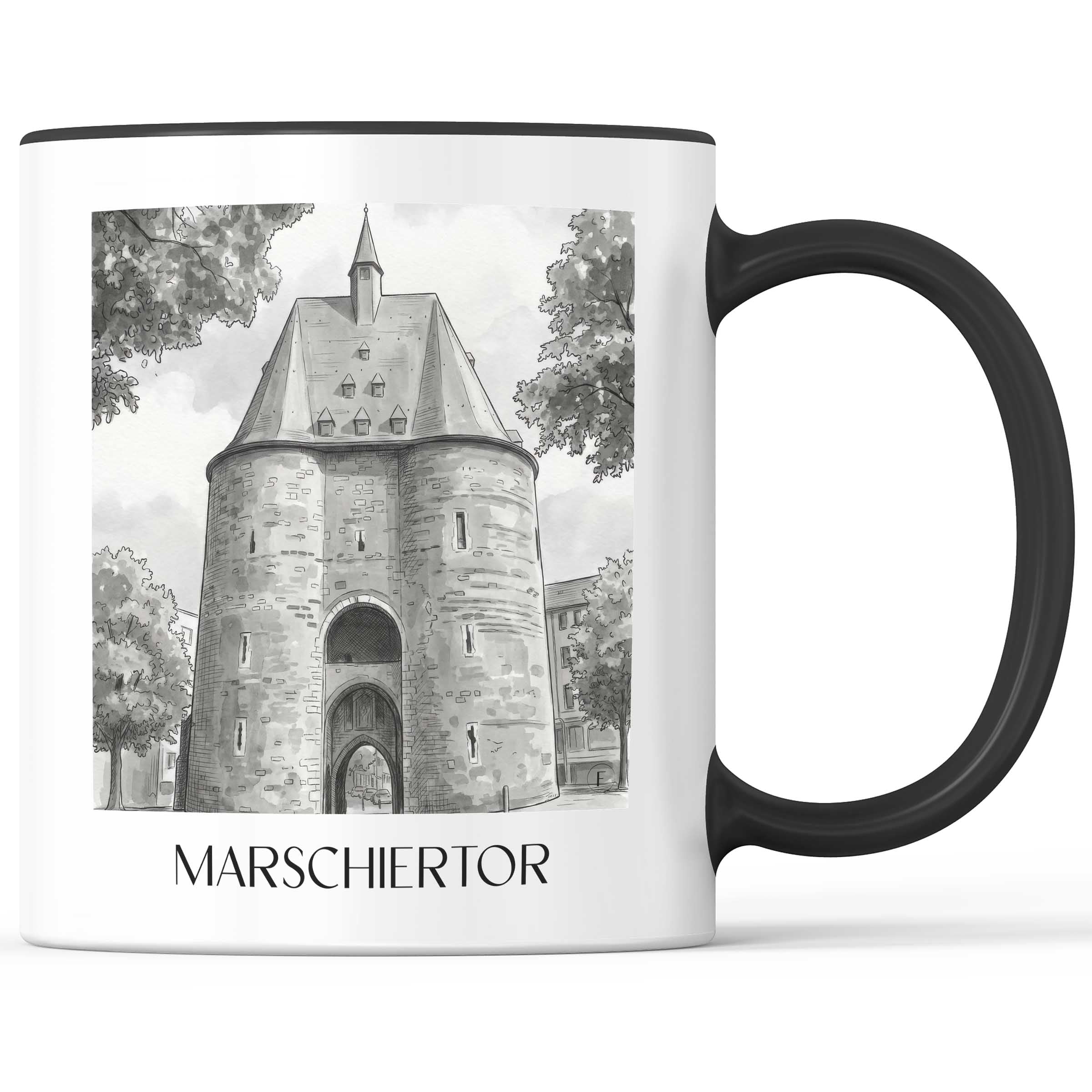 marschiertor-aachen-deutschland-kaffeebecher-aquarell-schwarz-weiss