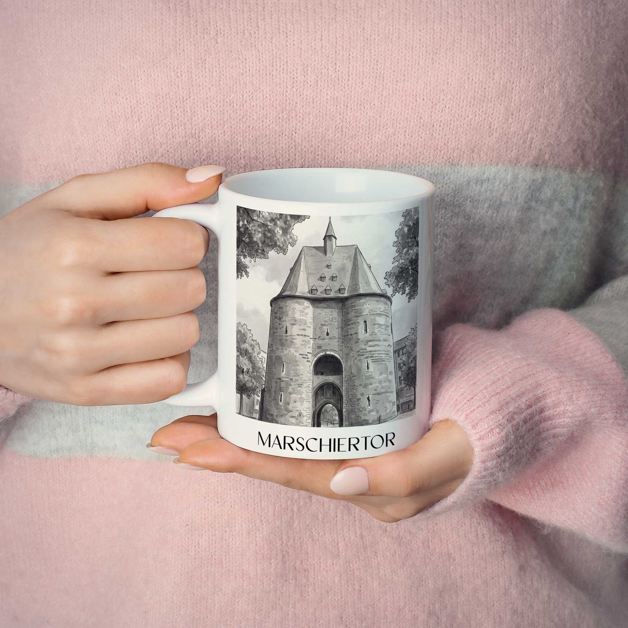marschiertor-aachen-deutschland-kaffeebecher-aquarell-schwarz-weiss
