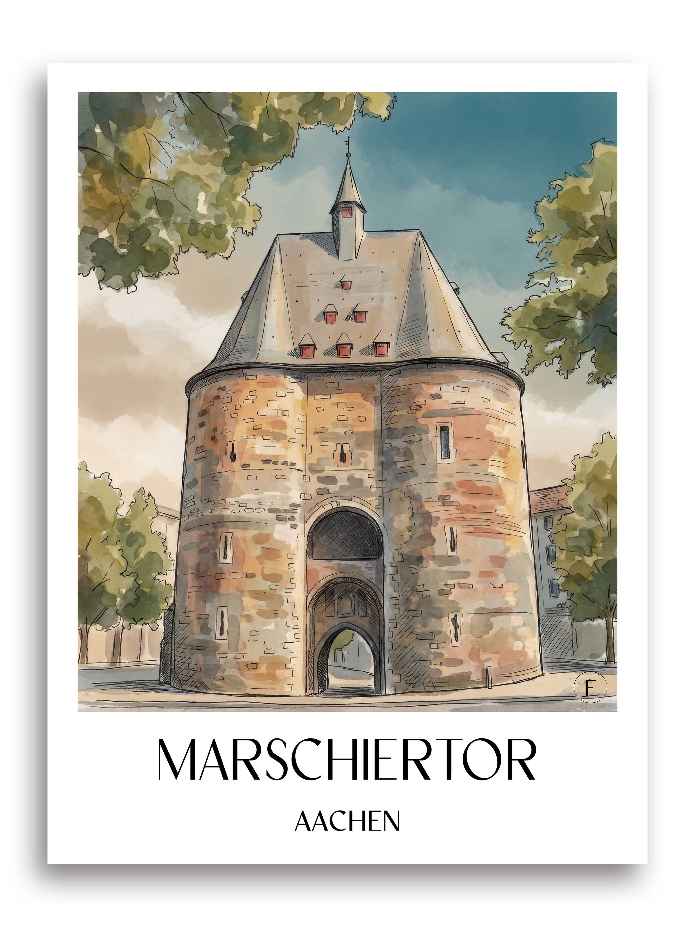 marschiertor-aachen-deutschland-poster-aquarell