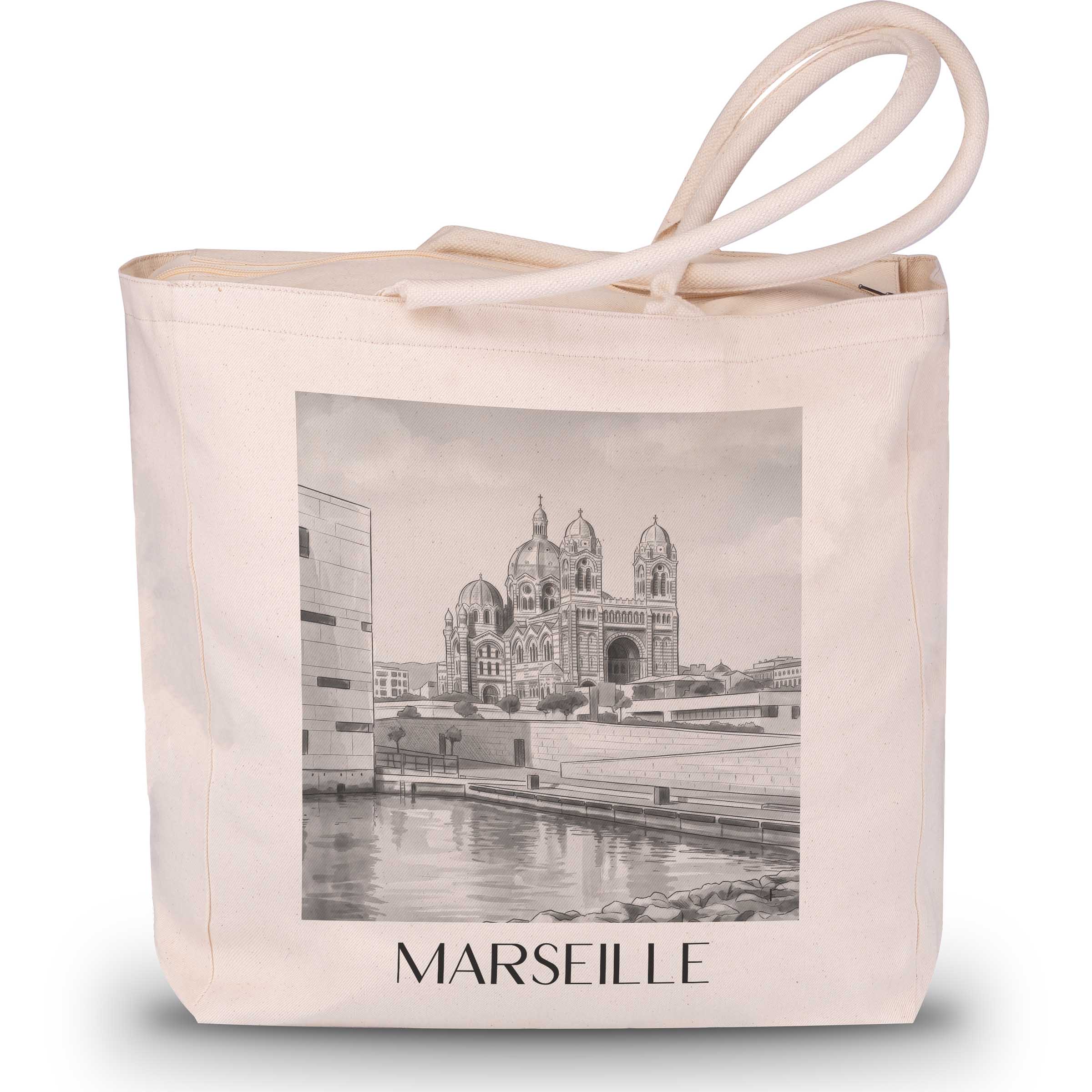 marseille-frankreich-einkaufstasche-aquarell-schwarz-weiss
