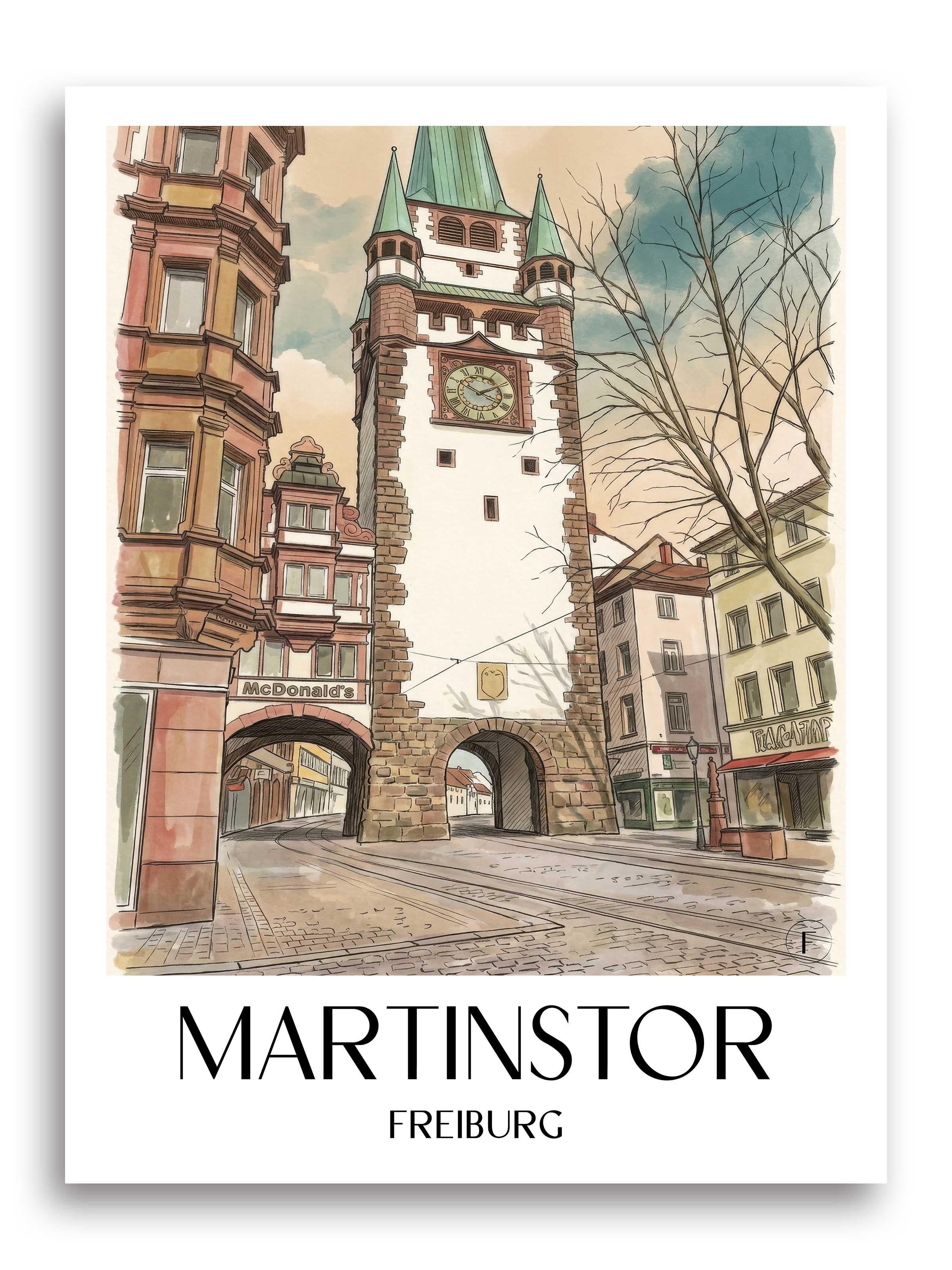 martinstor-freiburg-deutschland-poster-aquarell