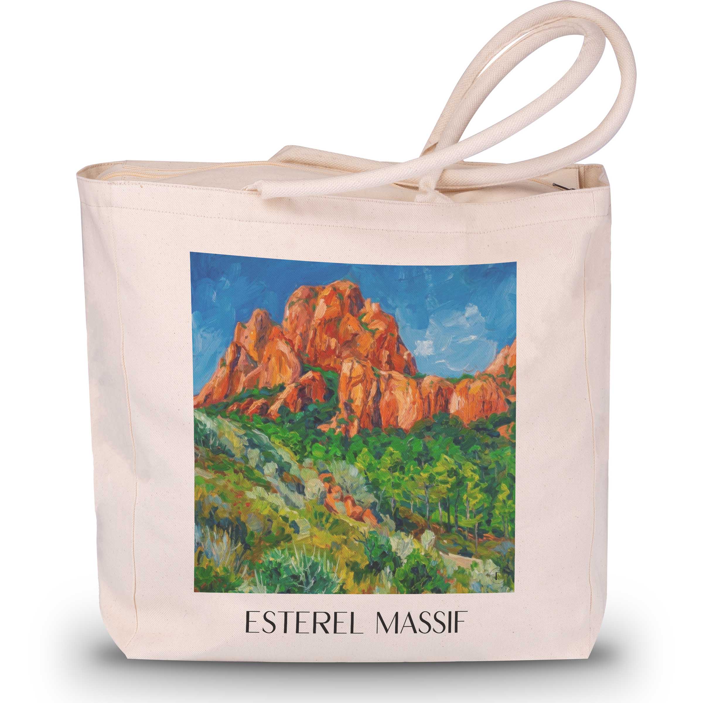 Massif de l'Estérel Shopping Bag - Côte d'Azur - France Tote Bag - Oil Painting Style Shopping Bag