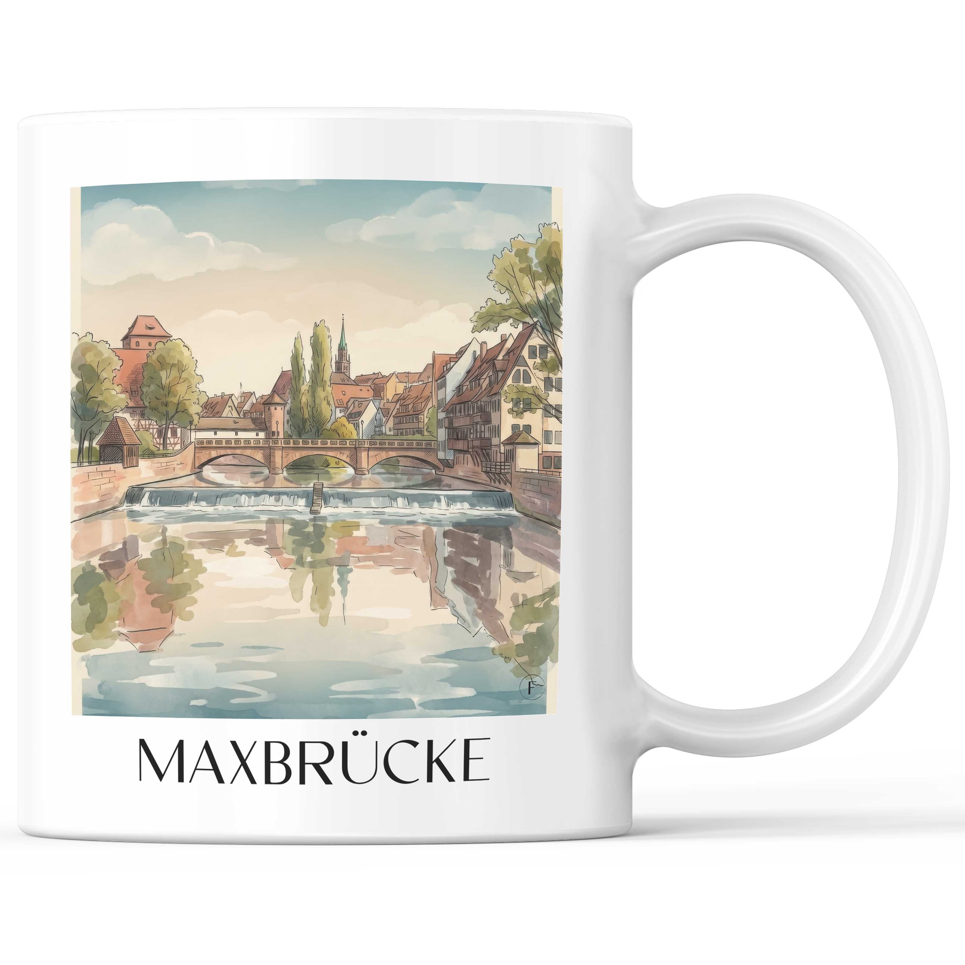 Maxbrücke Kaffeebecher - Nürnberg - Deutschland Becher - Kaffeetasse im Aquarell Stil - favplace