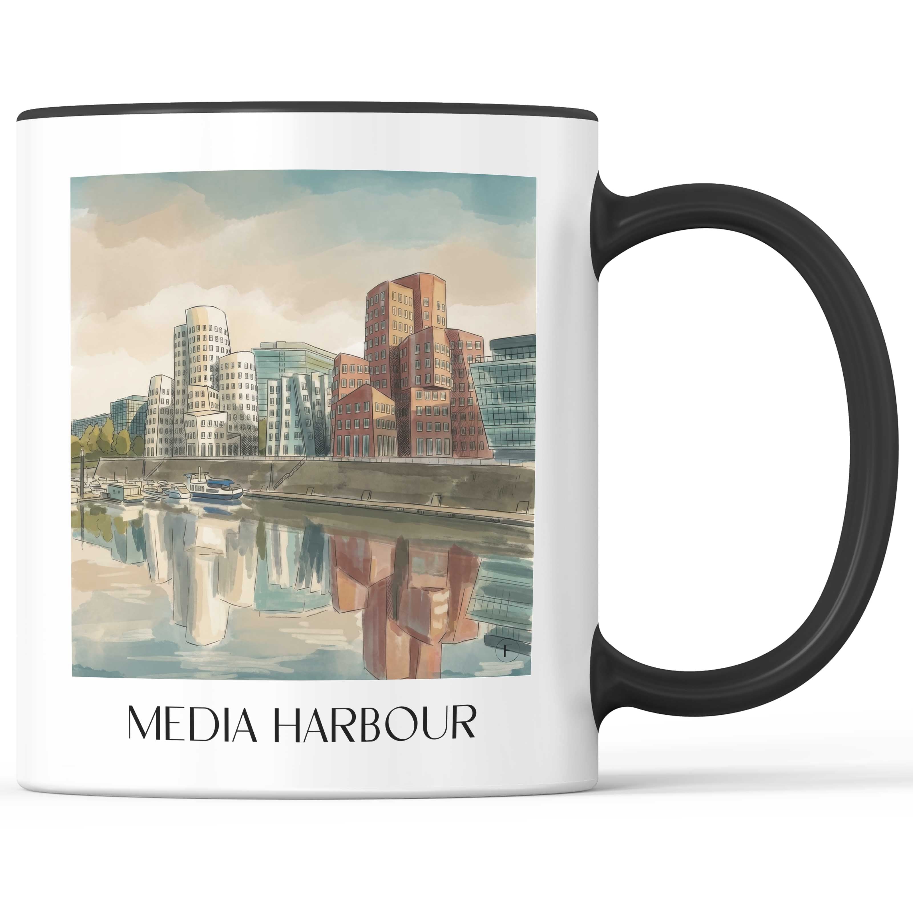 Medienhafen Kaffeebecher - Düsseldorf - Deutschland Becher - Kaffeetasse im Aquarell Stil - favplace
