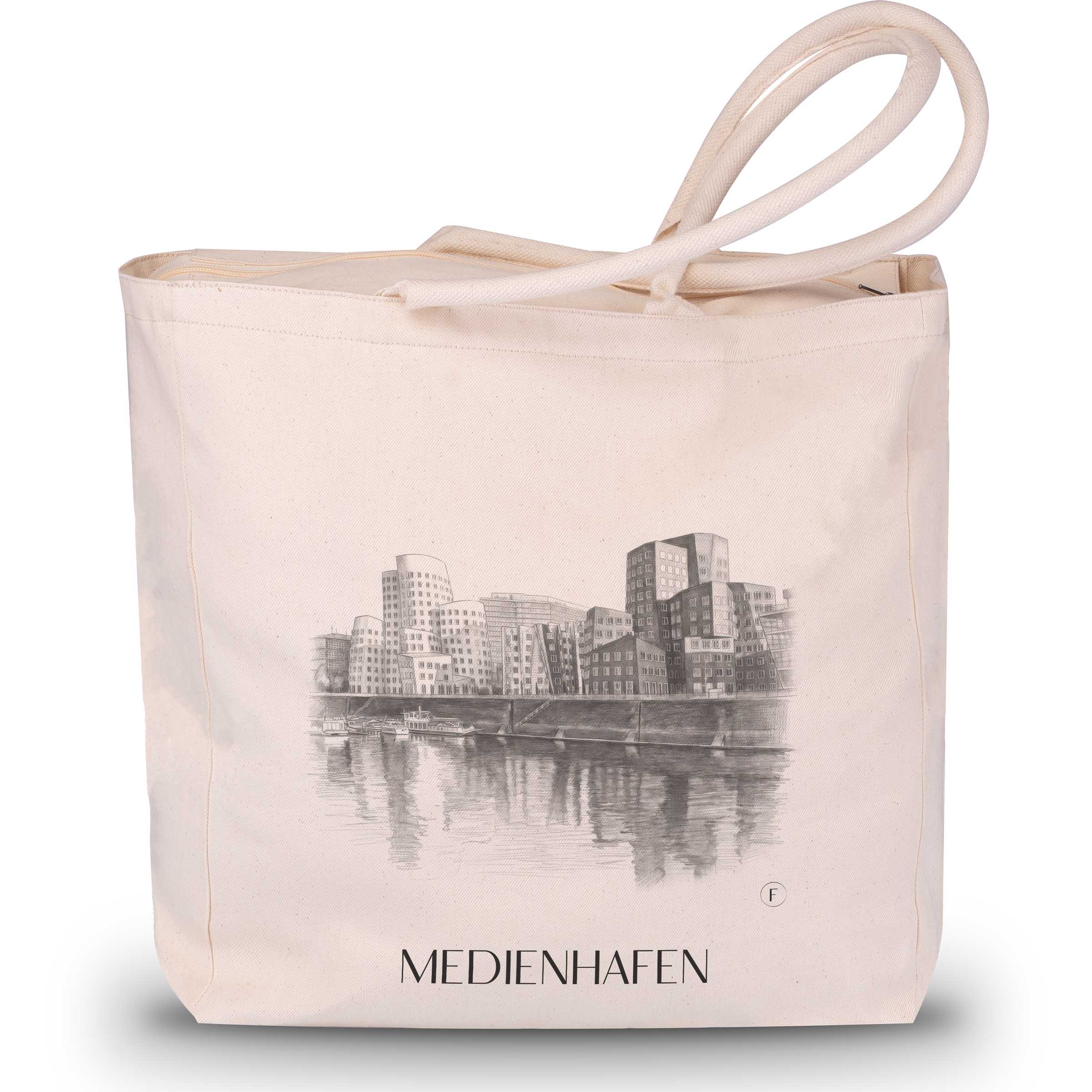 medienhafen-düsseldorf-deutschland-einkaufstasche-bleistift-zeichnung-drawing