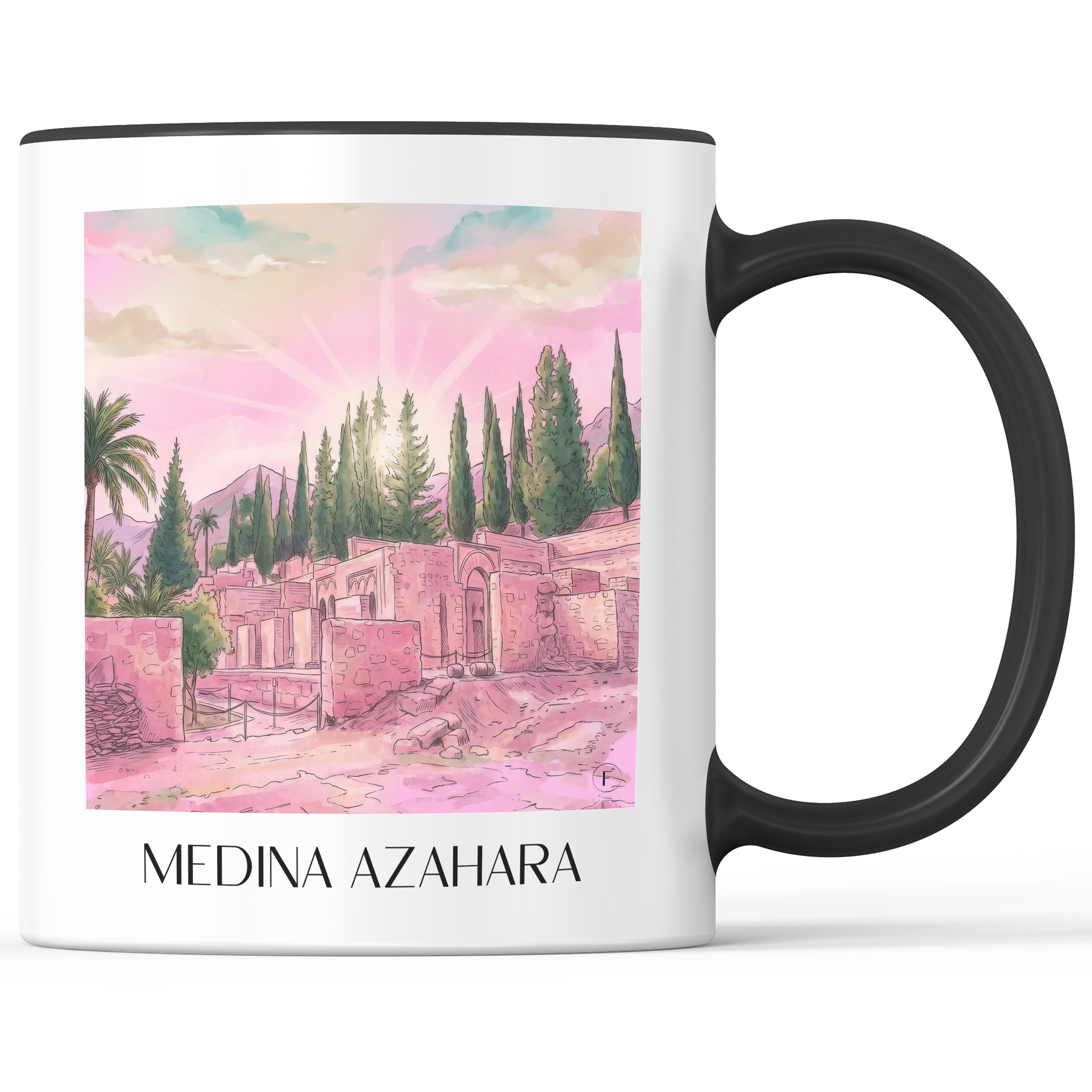 Medina Azahara Kaffeebecher - Córdoba - Spanien Becher - Kaffeetasse im Aquarell Pink Stil - favplace