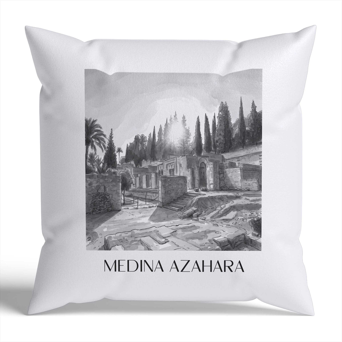 Medina Azahara Kissenhülle - Zierkissen Bezug - Córdoba - Spanien Kissen bzw. Kissenbezug im Aquarell Schwarz-Weiß Stil - favplace
