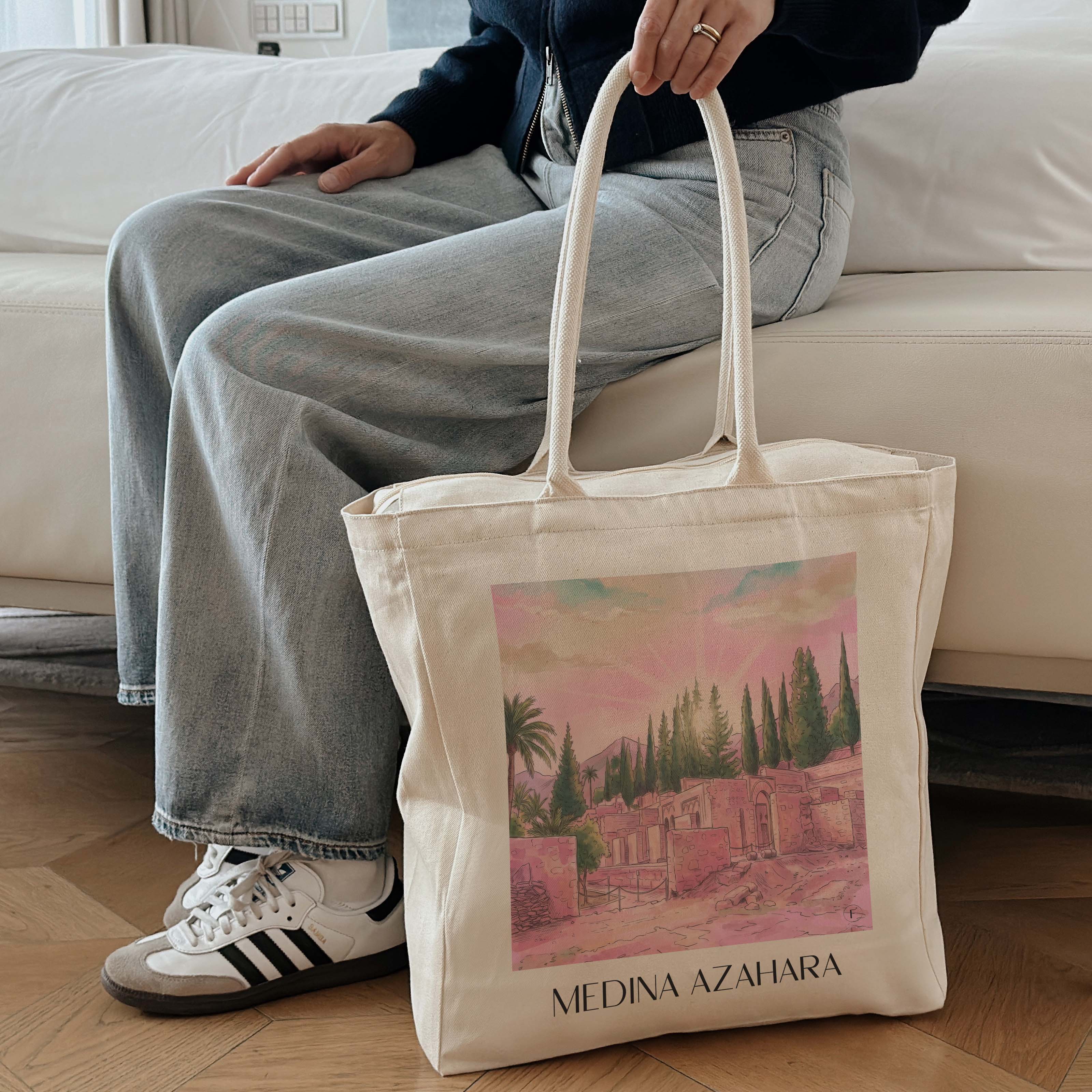 medina-azahara-córdoba-spanien-einkaufstasche-aquarell-pink-rosa