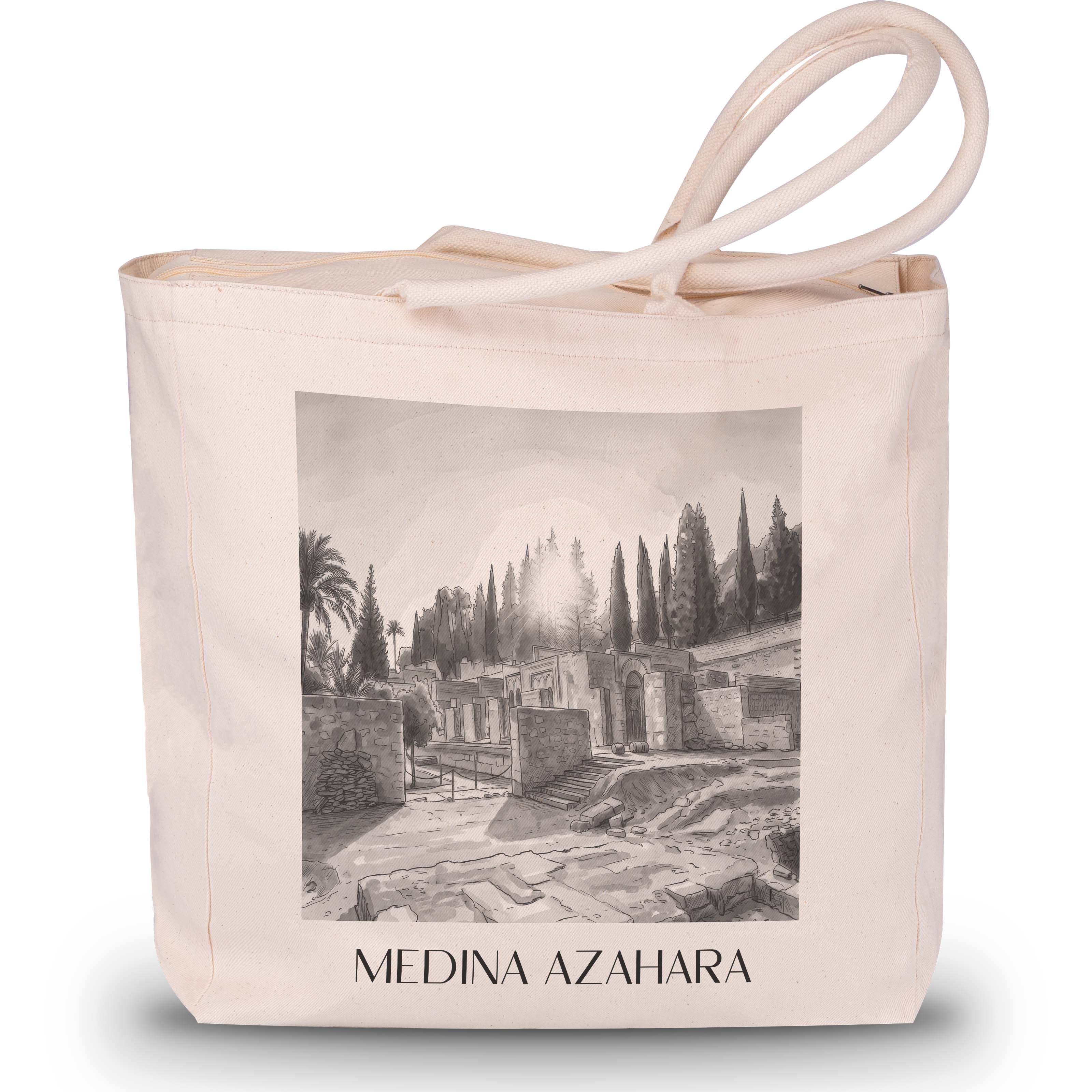 medina-azahara-córdoba-spanien-einkaufstasche-aquarell-schwarz-weiss