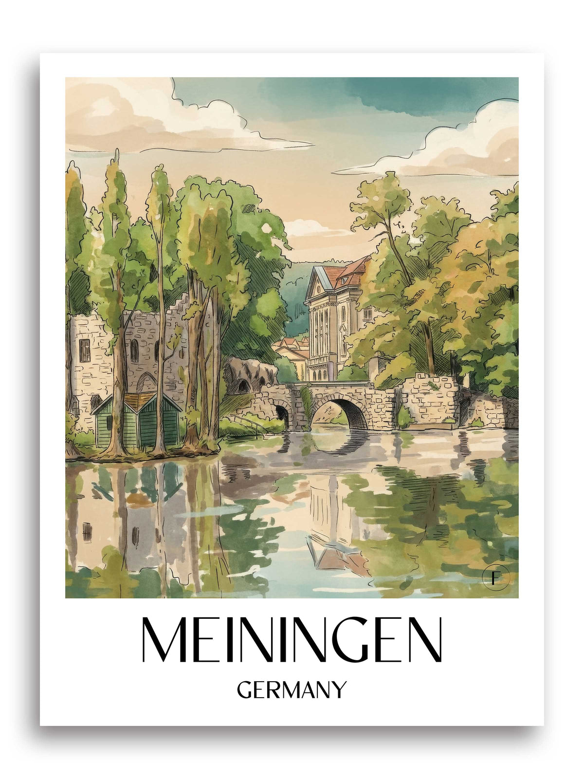 Meiningen Poster - Werratal - Deutschland Kunstdruck - Aquarell von A4 bis A1 - favplace