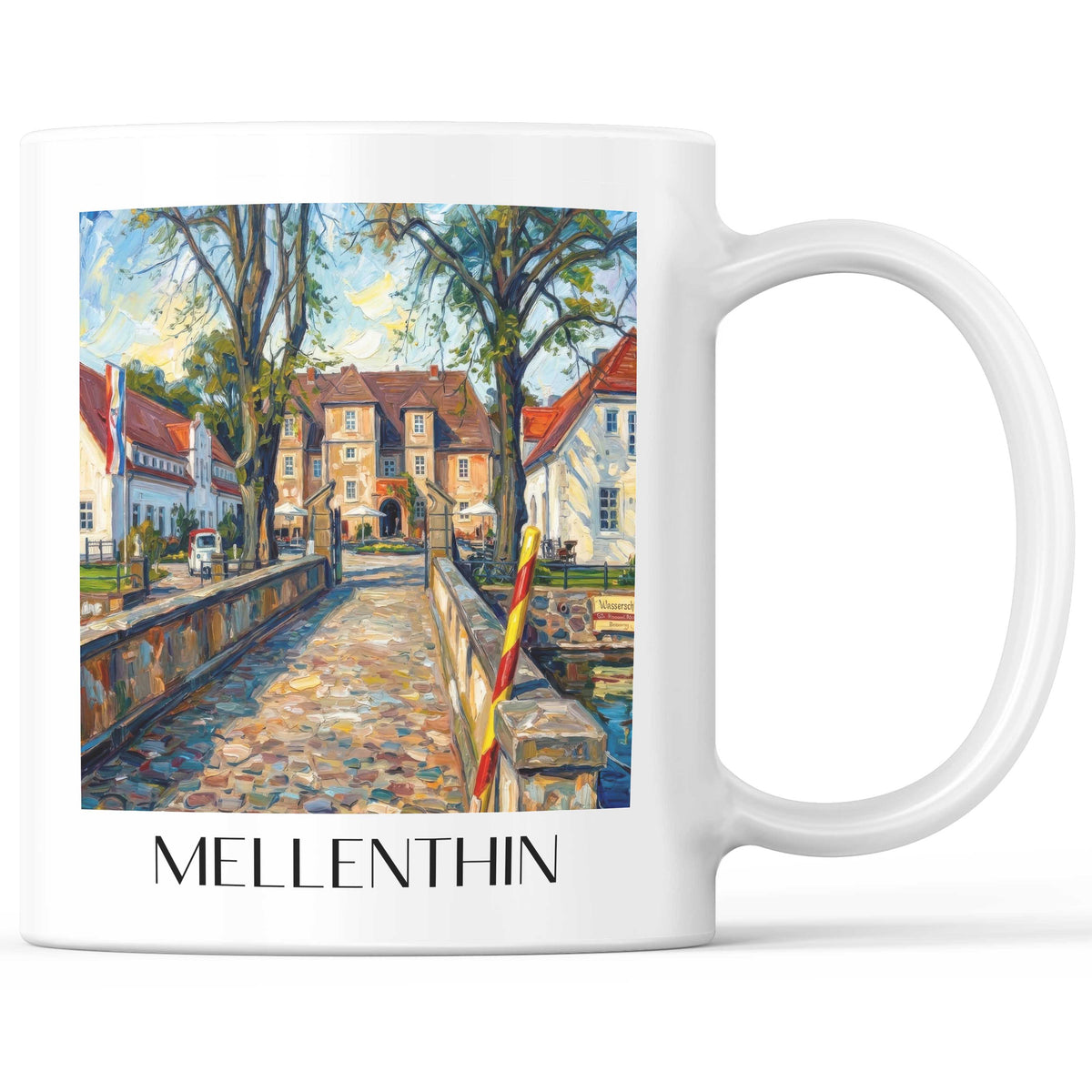 Mellenthin Kaffeebecher - Usedom - Deutschland Becher - Kaffeetasse im Ölgemälde Stil - favplace