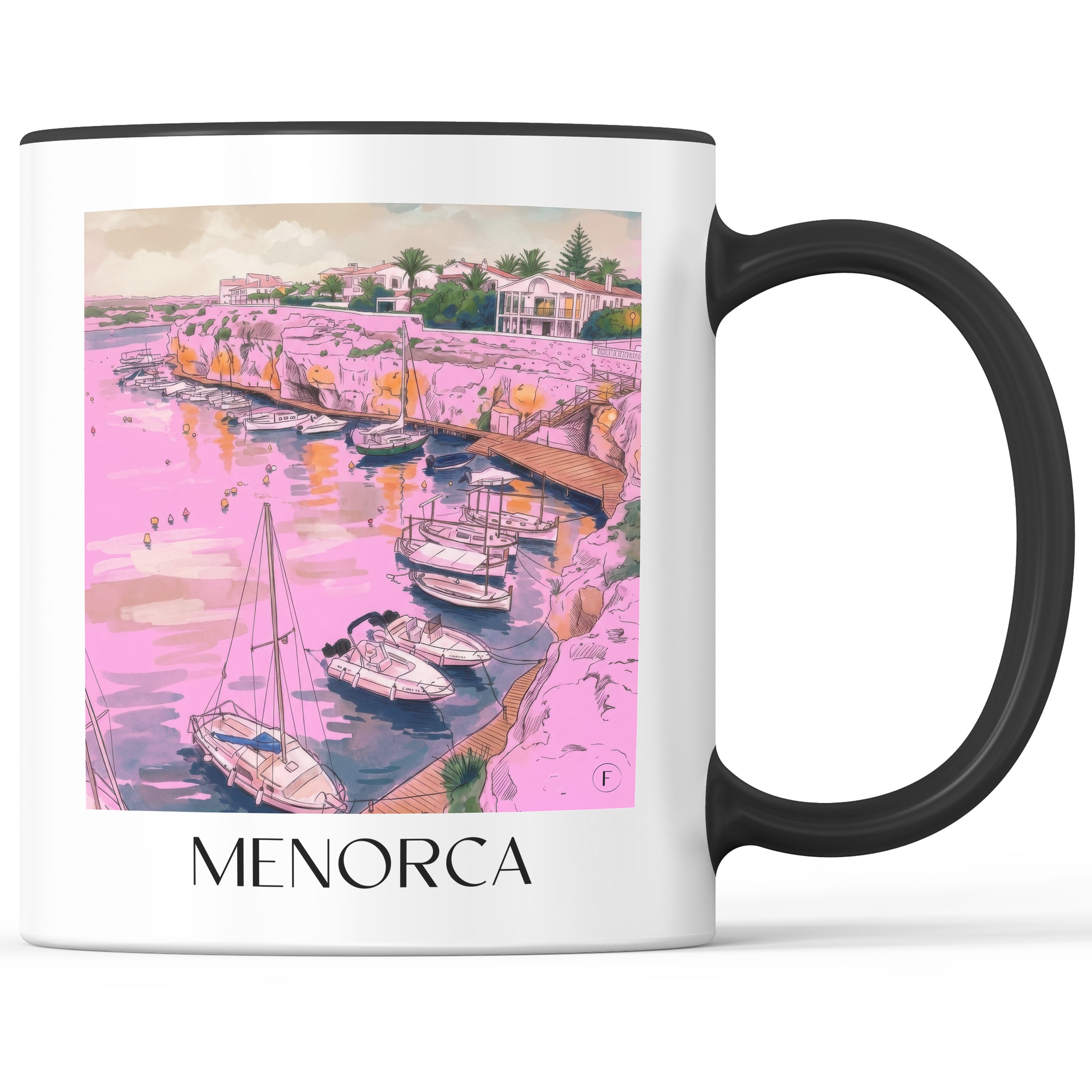 Menorca Kaffeebecher - Spanien - Spanien Becher - Kaffeetasse im Aquarell Pink Stil - favplace