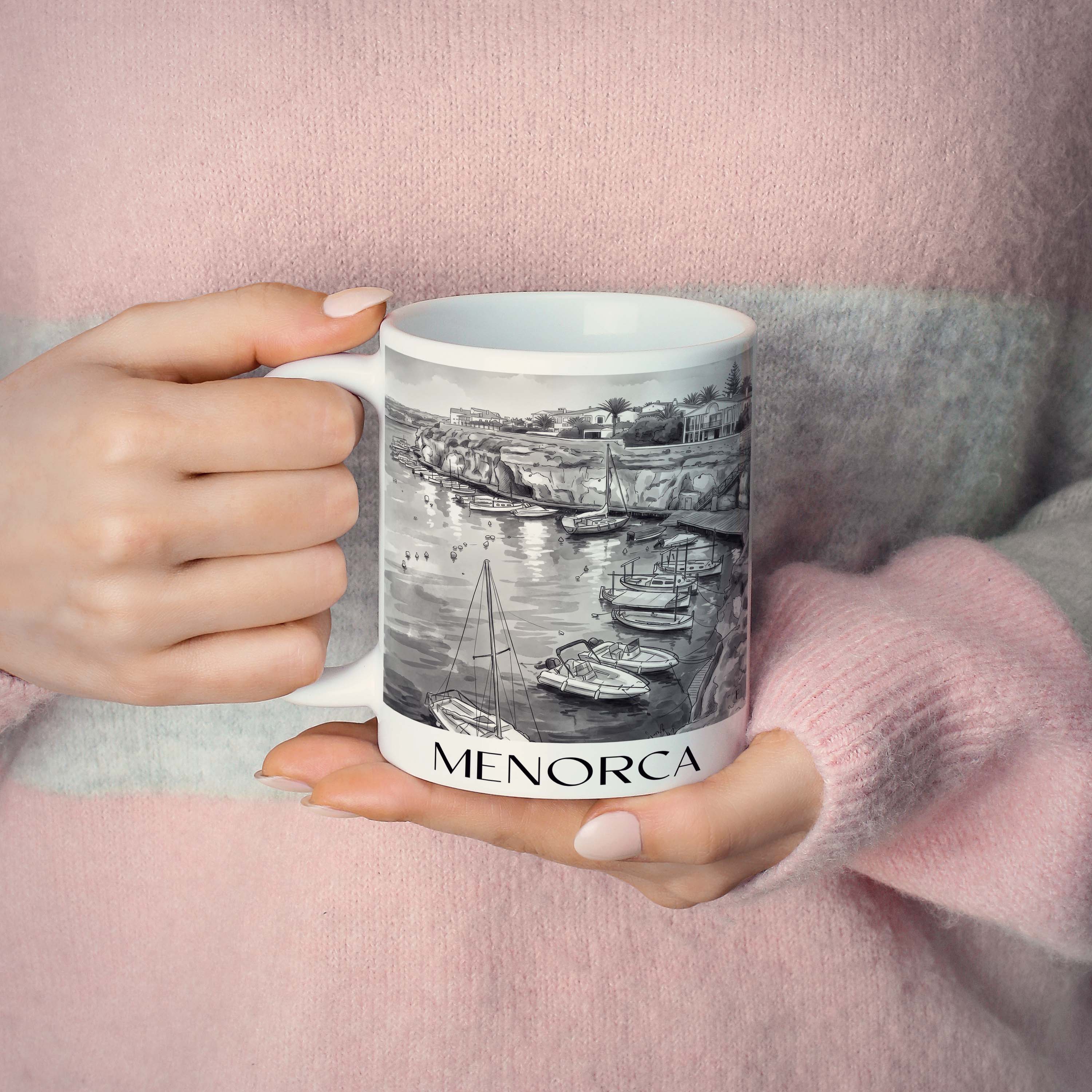menorca--spanien-spanien-kaffeebecher-aquarell-schwarz-weiss