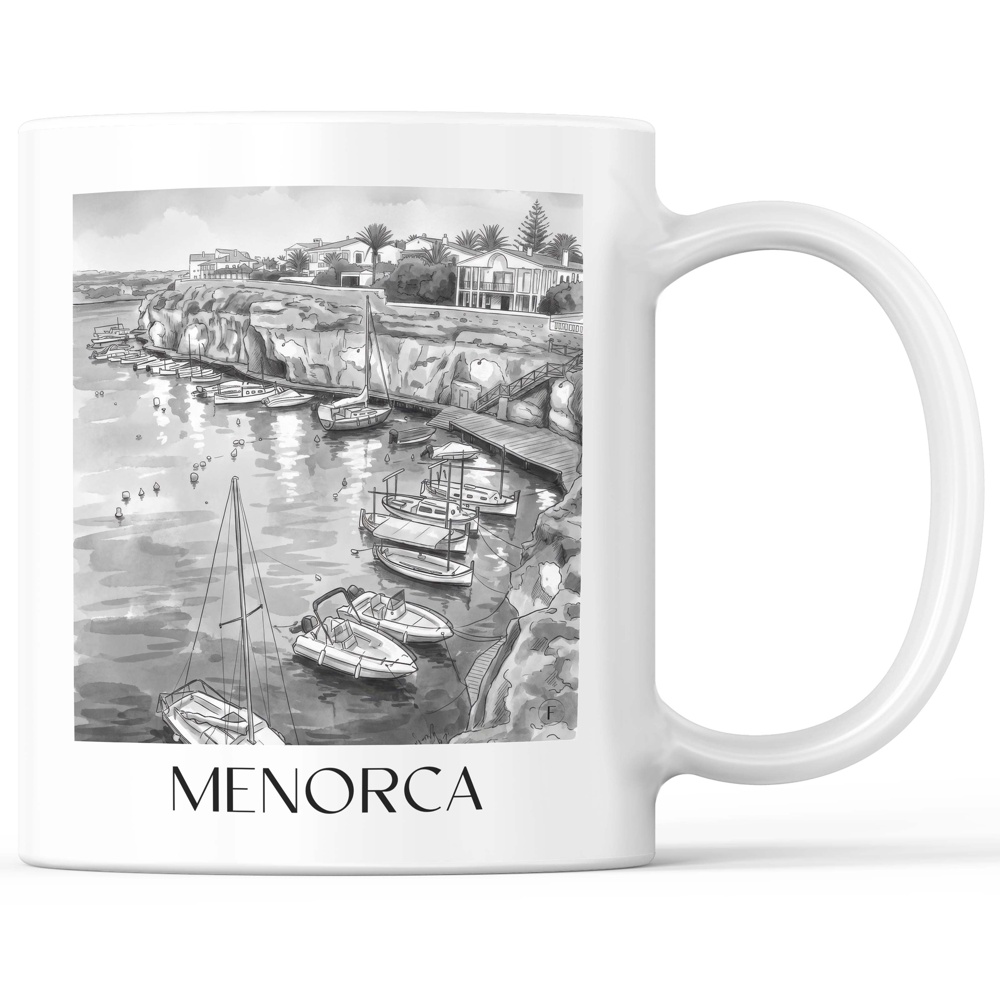 Menorca Kaffeebecher - Spanien - Spanien Becher - Kaffeetasse im Aquarell Schwarz-Weiß Stil - favplace
