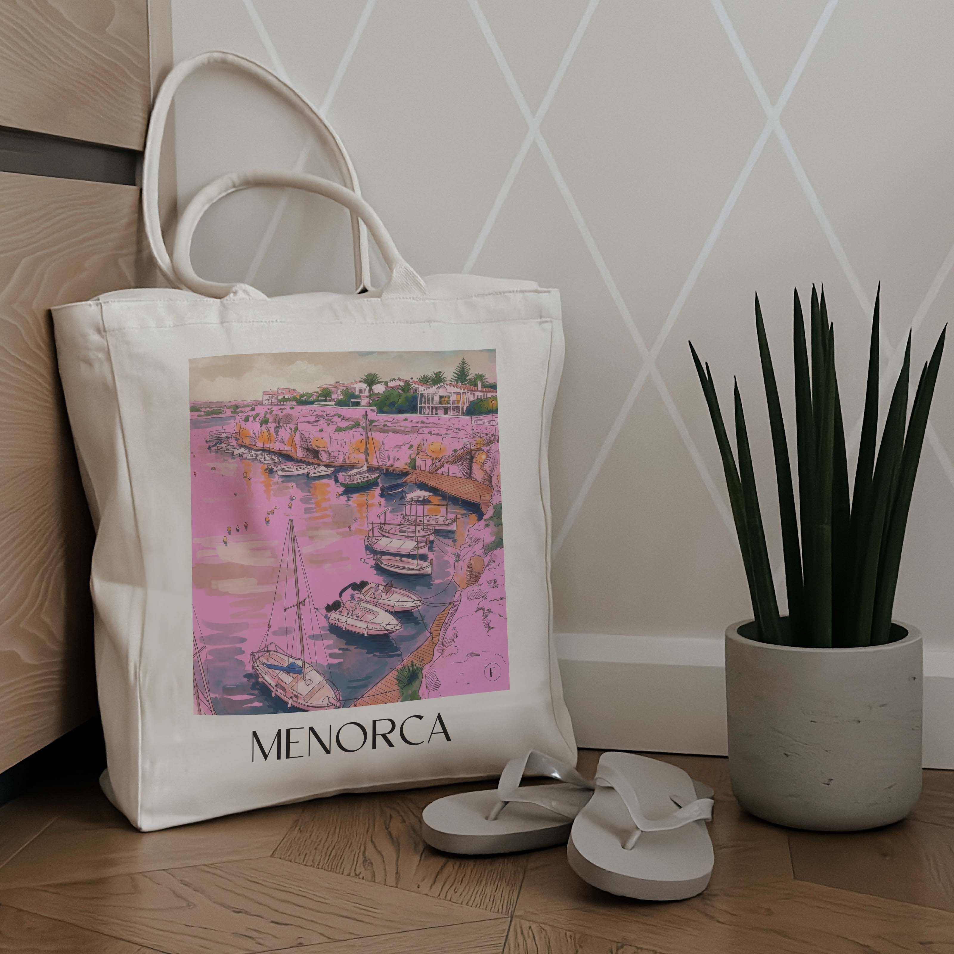 menorca--spanien-spanien-einkaufstasche-aquarell-pink-rosa