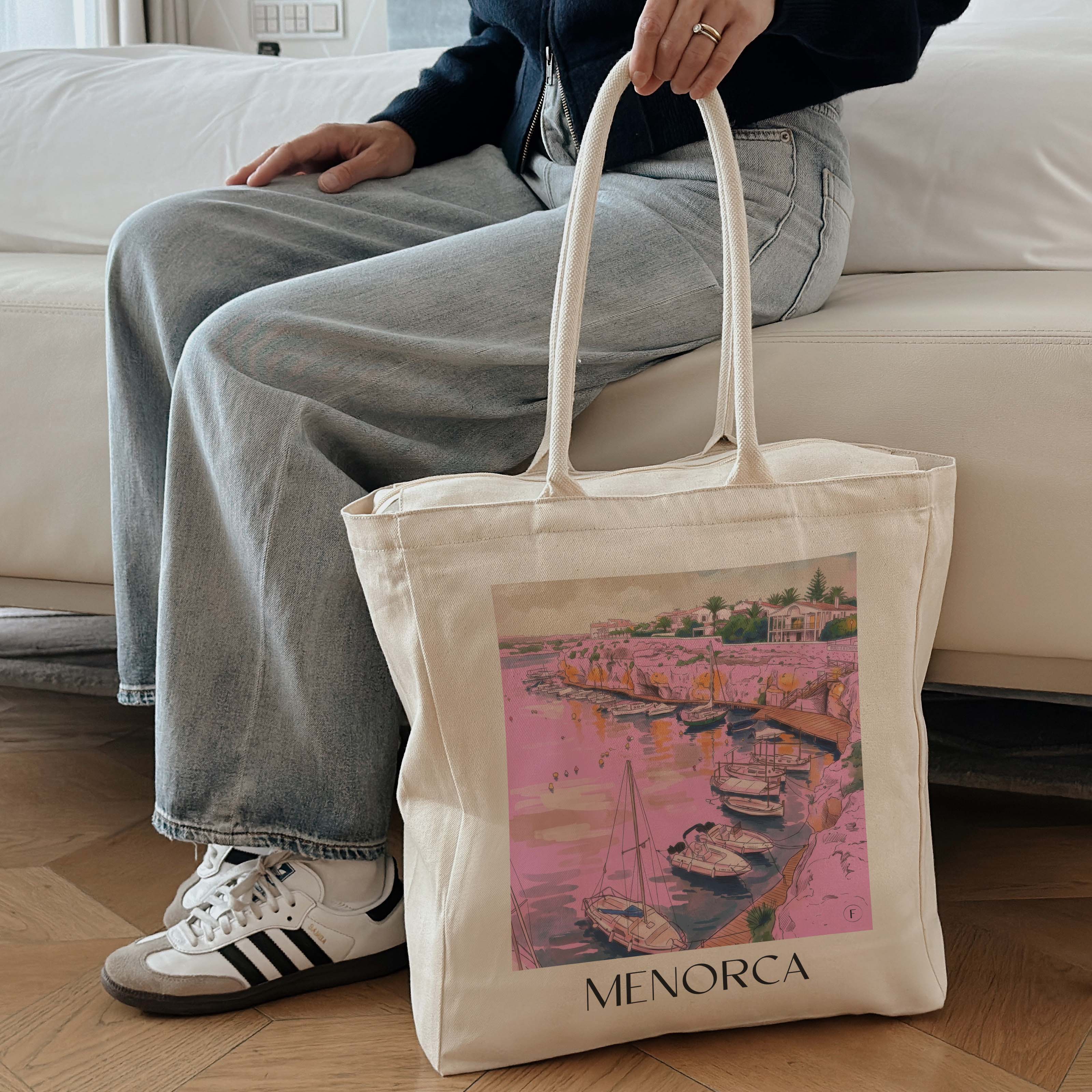 menorca--spanien-spanien-einkaufstasche-aquarell-pink-rosa