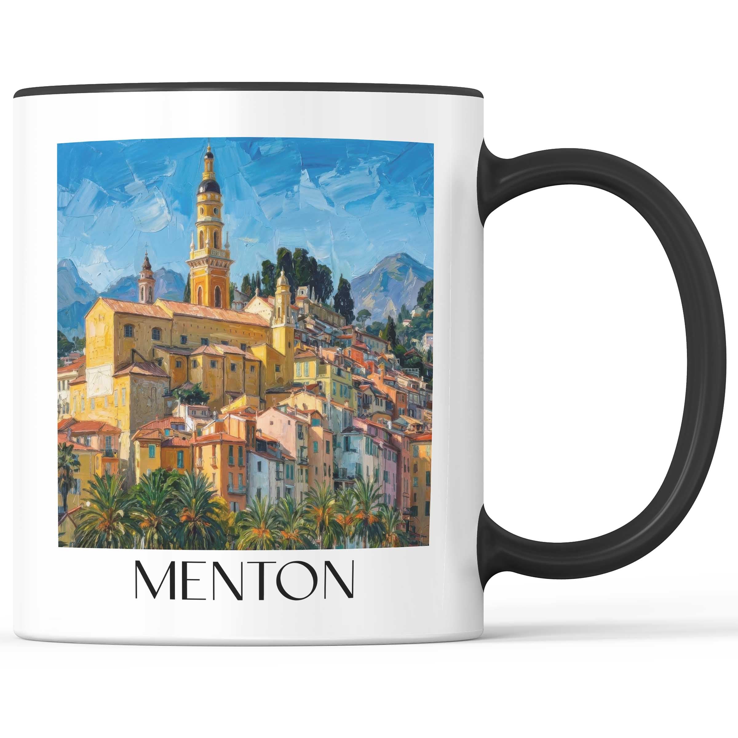 Menton Kaffeebecher - Côte d´Azur - Frankreich Becher - Kaffeetasse im Ölgemälde Stil - favplace