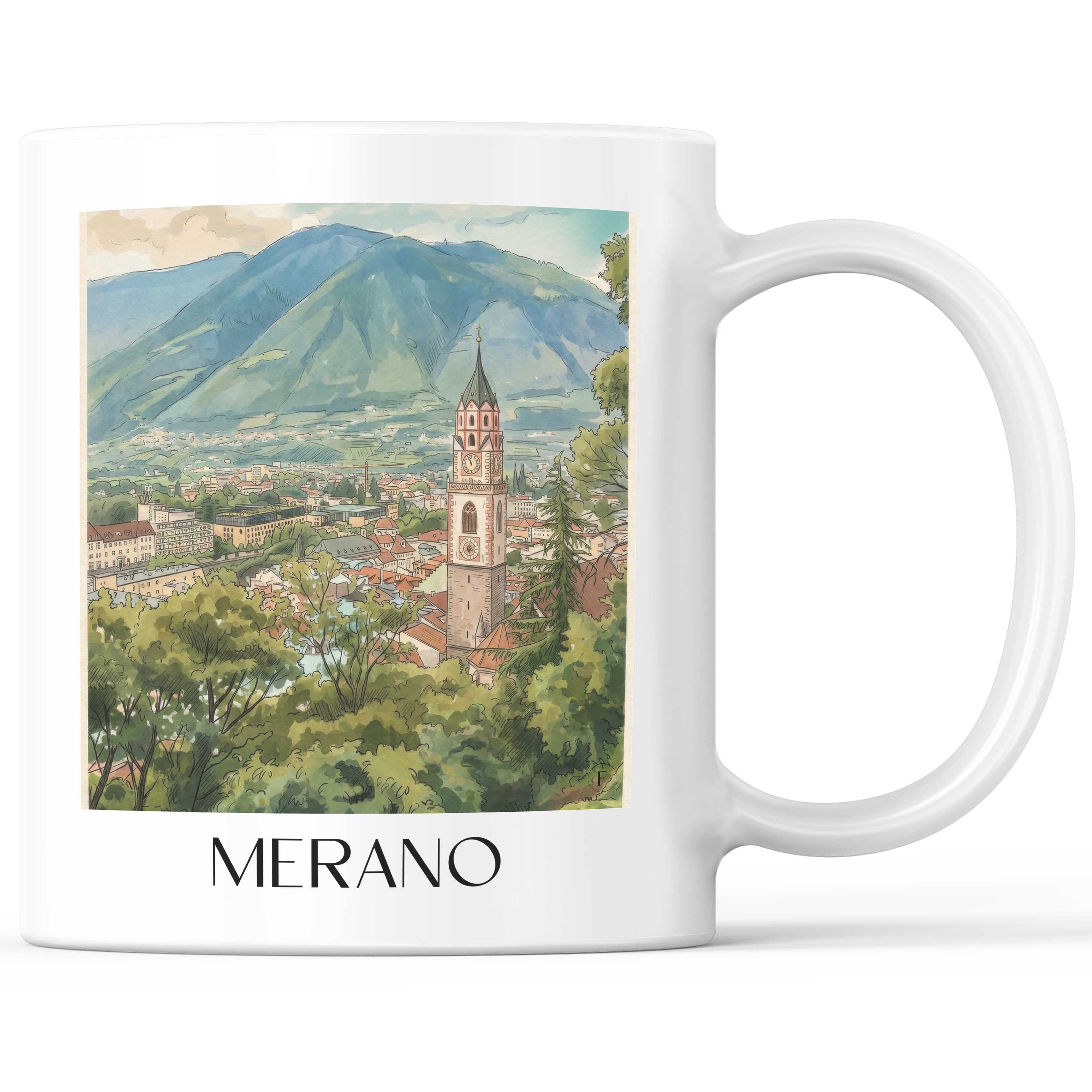 Meran Kaffeebecher - Italien - Italien Becher - Kaffeetasse im Aquarell Stil - favplace