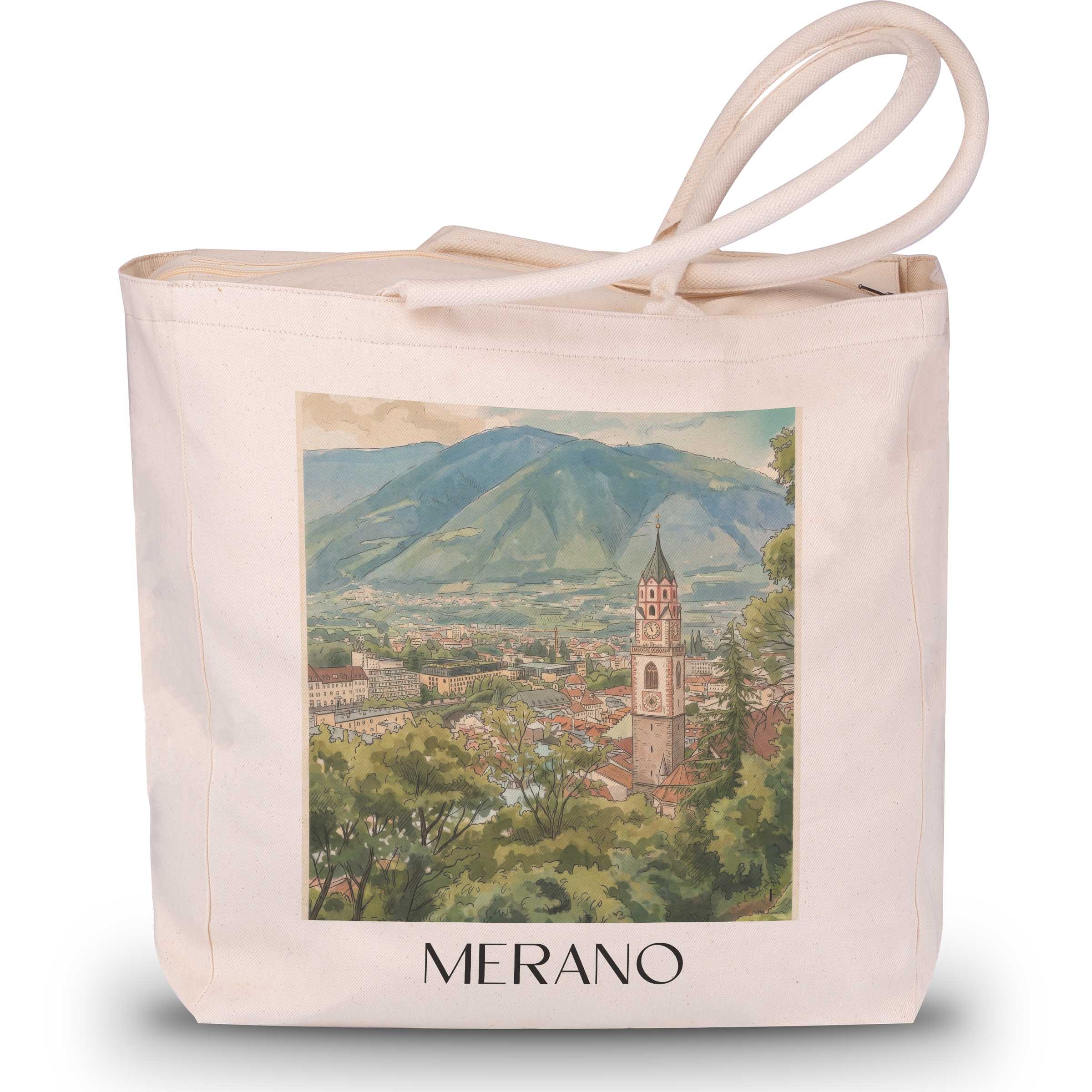 Meran Shopping Tasche - Italien - Italien Tote Bag - Einkaufstasche im Aquarell Stil - favplace