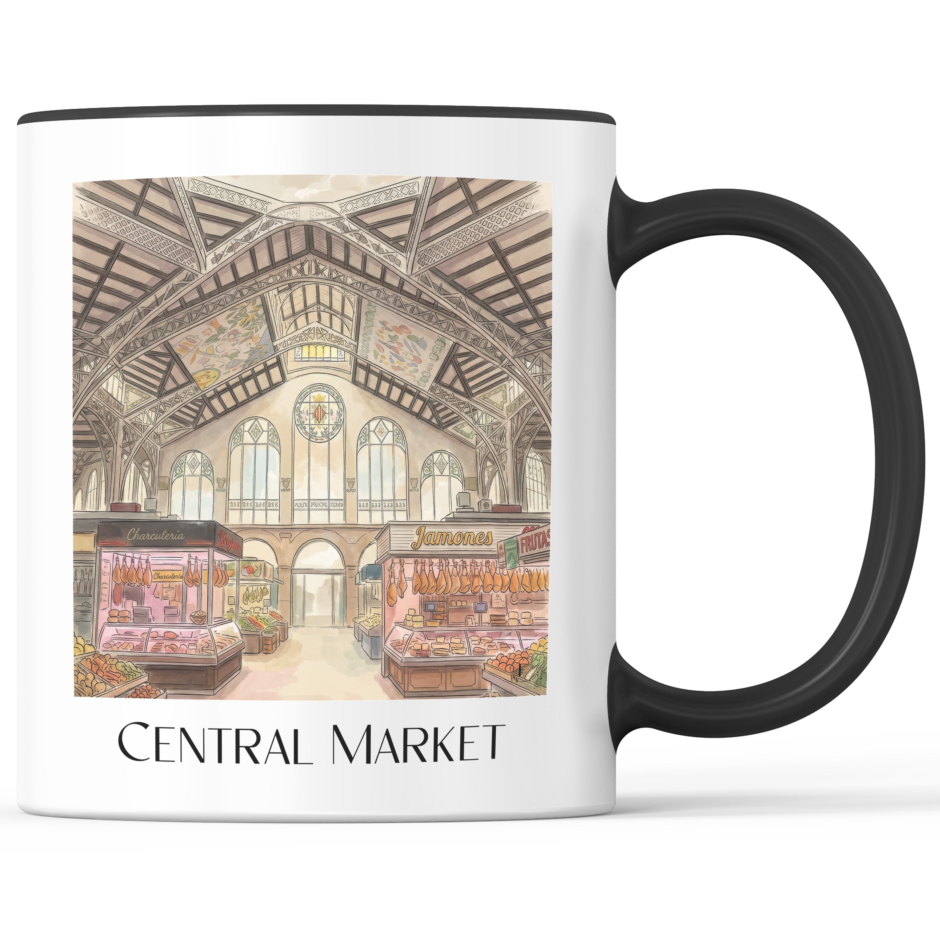 Mercat Central Kaffeebecher - Valencia - Spanien Becher - Kaffeetasse im Aquarell Stil - favplace