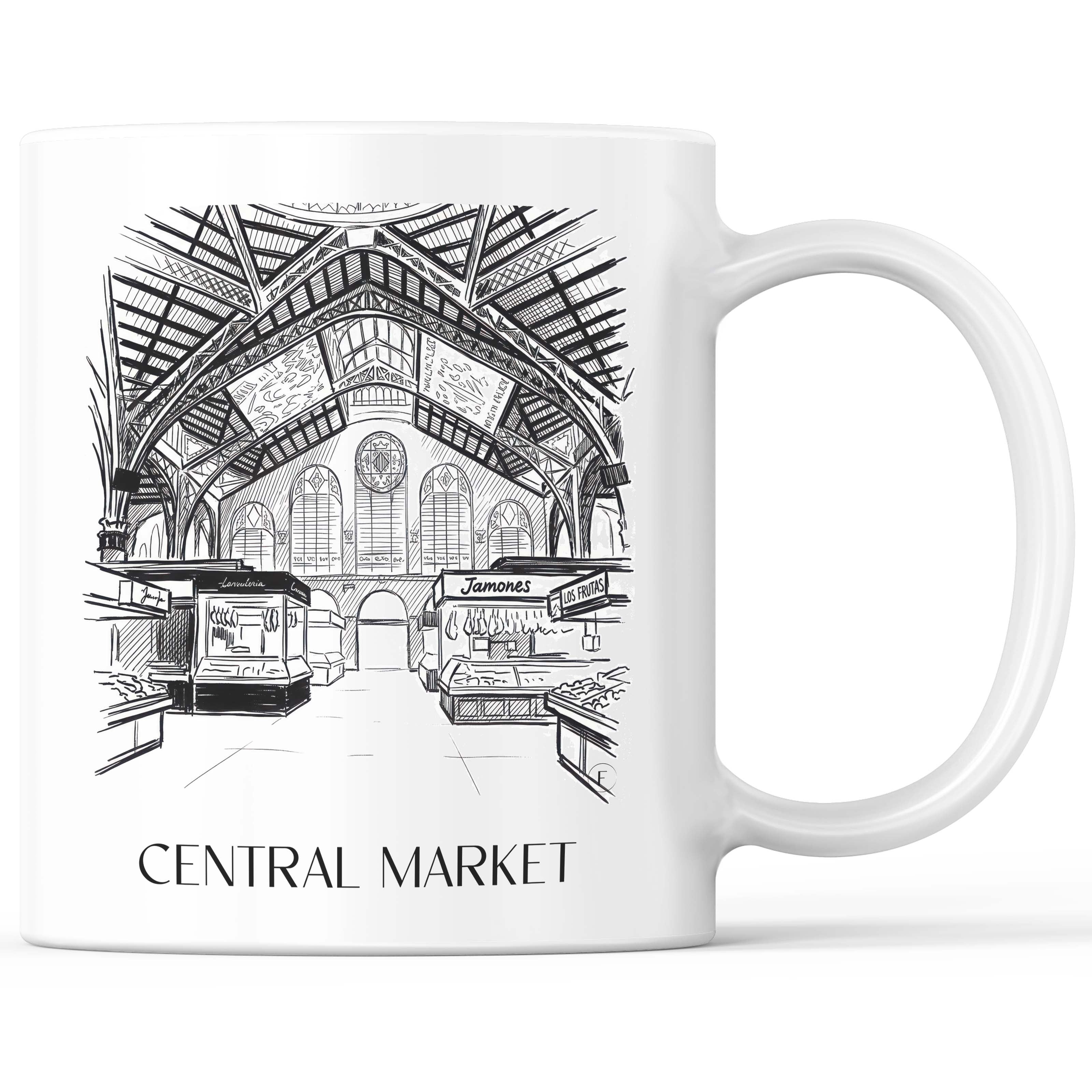 Mercat Central Kaffeebecher - Valencia - Spanien Becher - Kaffeetasse im Skizze Stil - favplace
