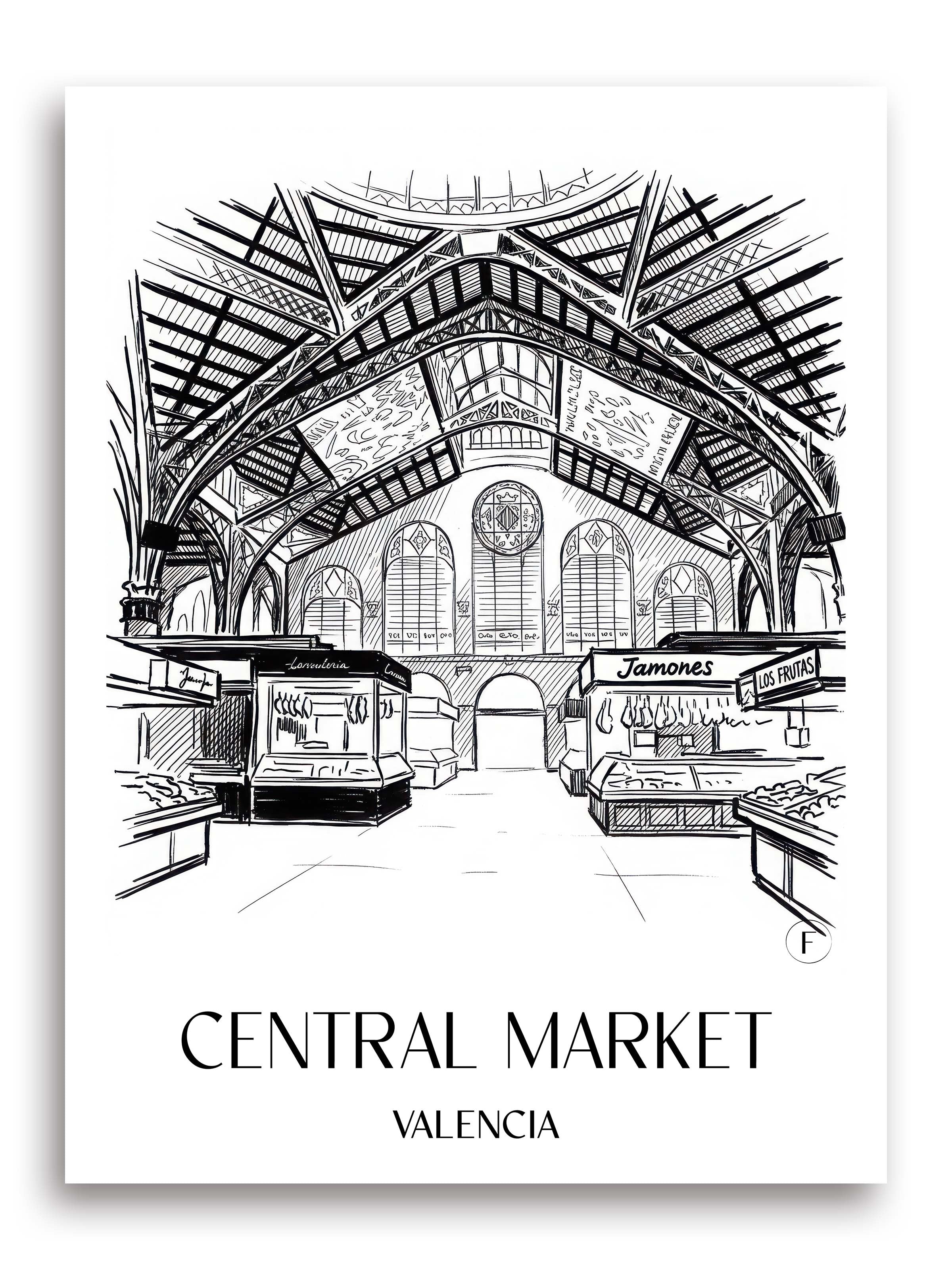 Mercat Central Poster - Valencia - Spanien Kunstdruck - Skizze von A4 bis A1 - favplace