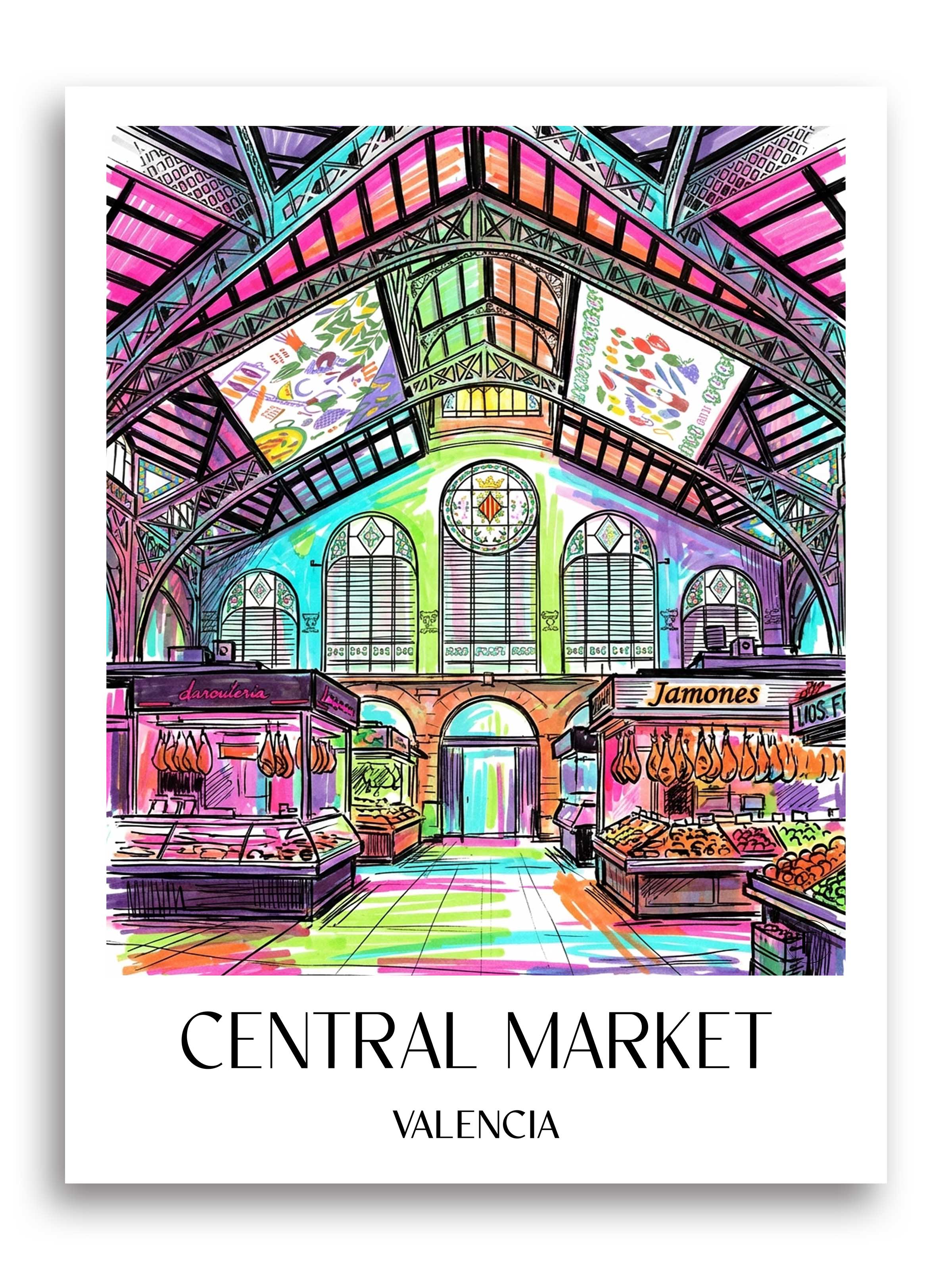 Mercat Central Poster - Valencia - Spanien Kunstdruck - Tag Graffiti von A4 bis A1 - favplace