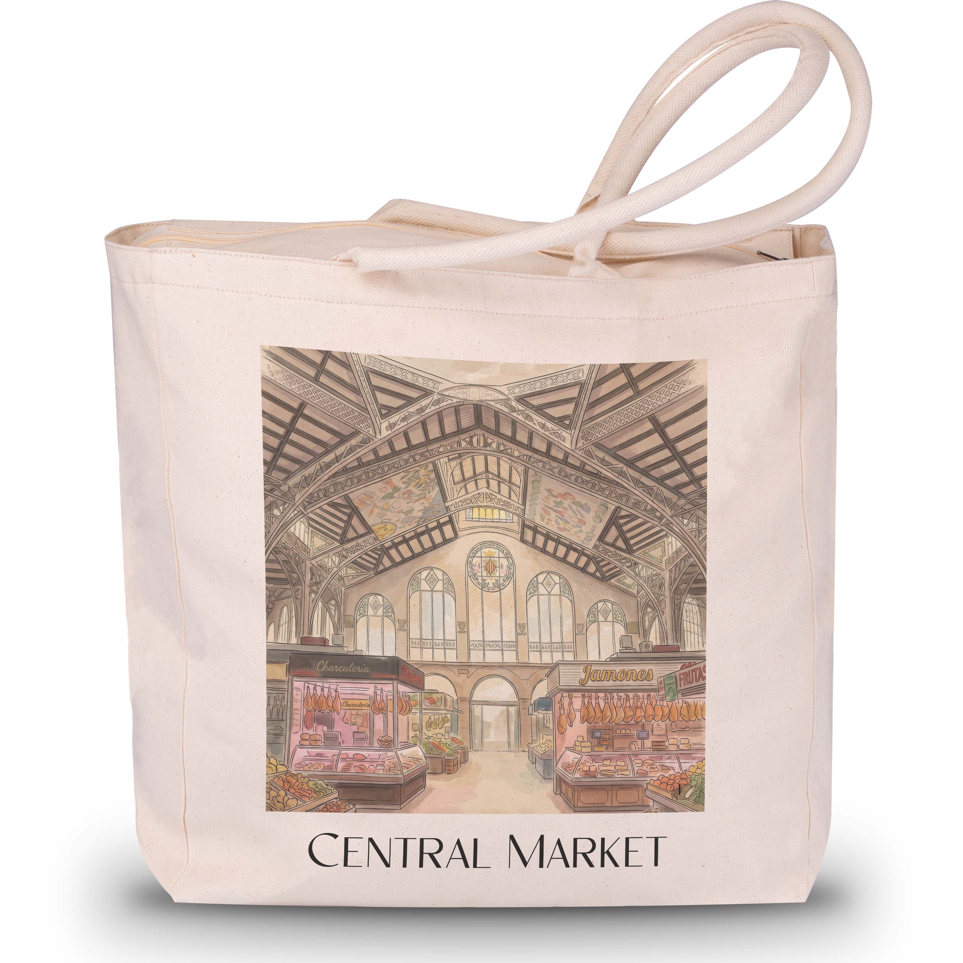 Mercat Central Shopping Tasche - Valencia - Spanien Tote Bag - Einkaufstasche im Aquarell Stil - favplace
