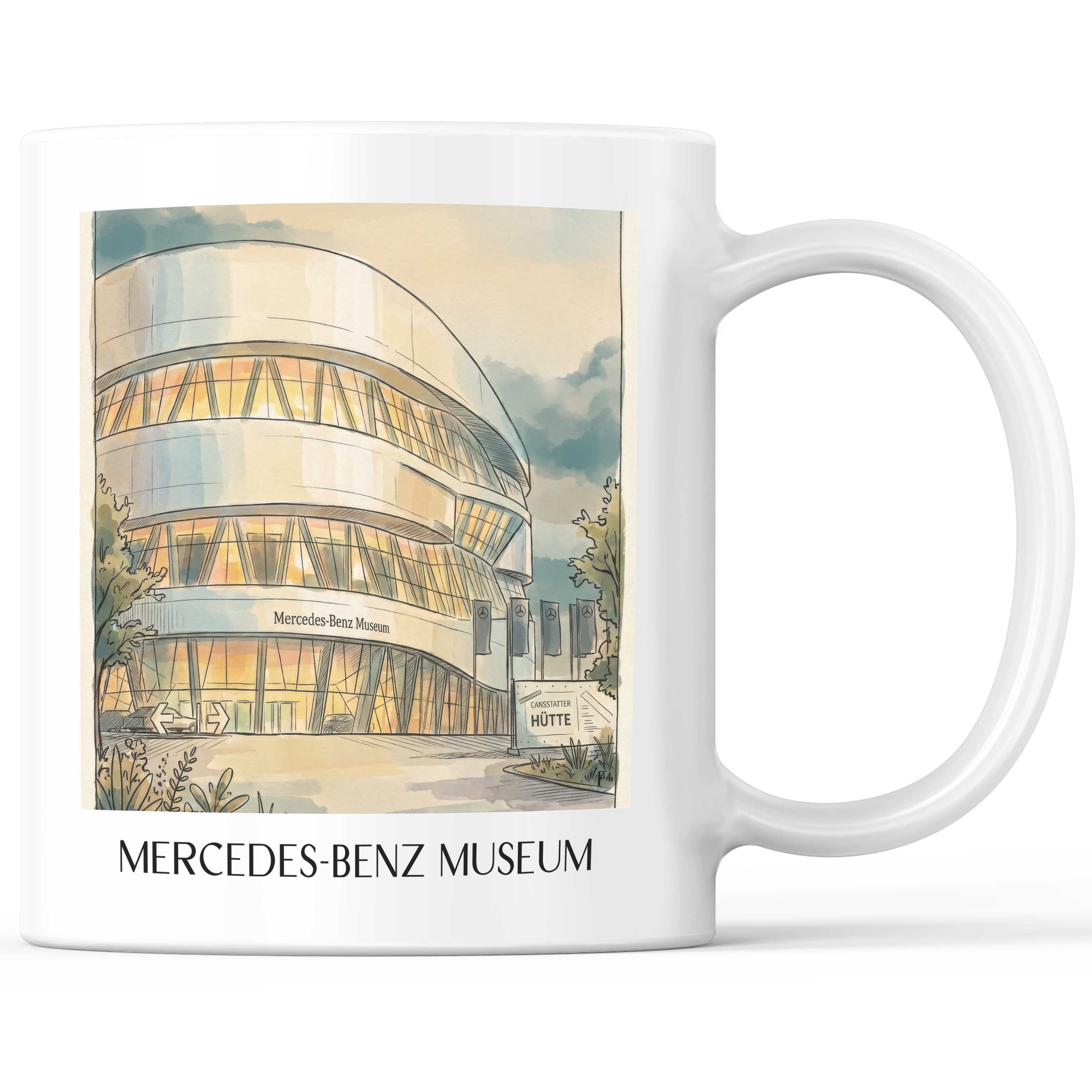 Mercedes-Benz Museum Kaffeebecher - Stuttgart - Deutschland Becher - Kaffeetasse im Aquarell Stil - favplace