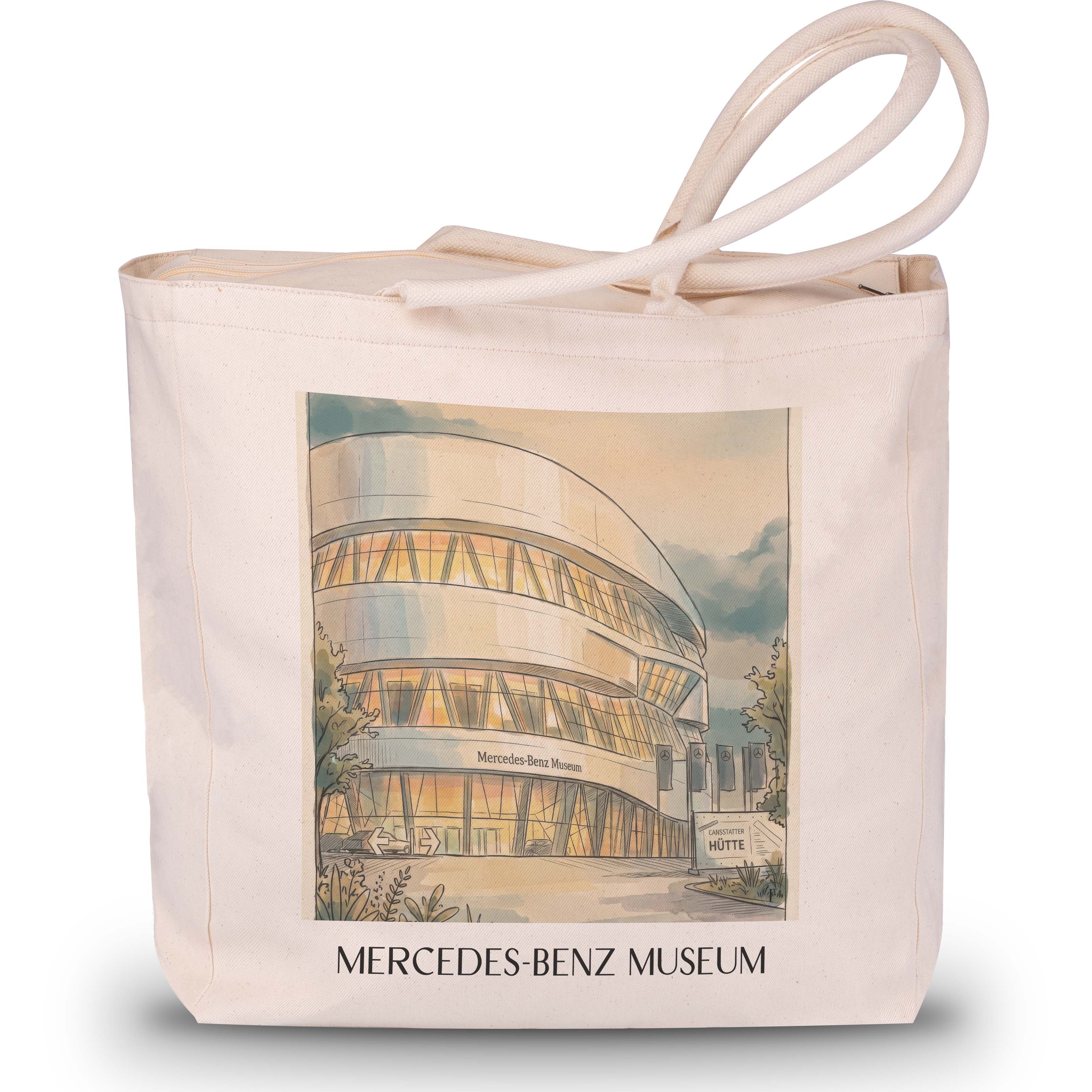 Mercedes-Benz Museum Shopping Tasche - Stuttgart - Deutschland Tote Bag - Einkaufstasche im Aquarell Stil - favplace