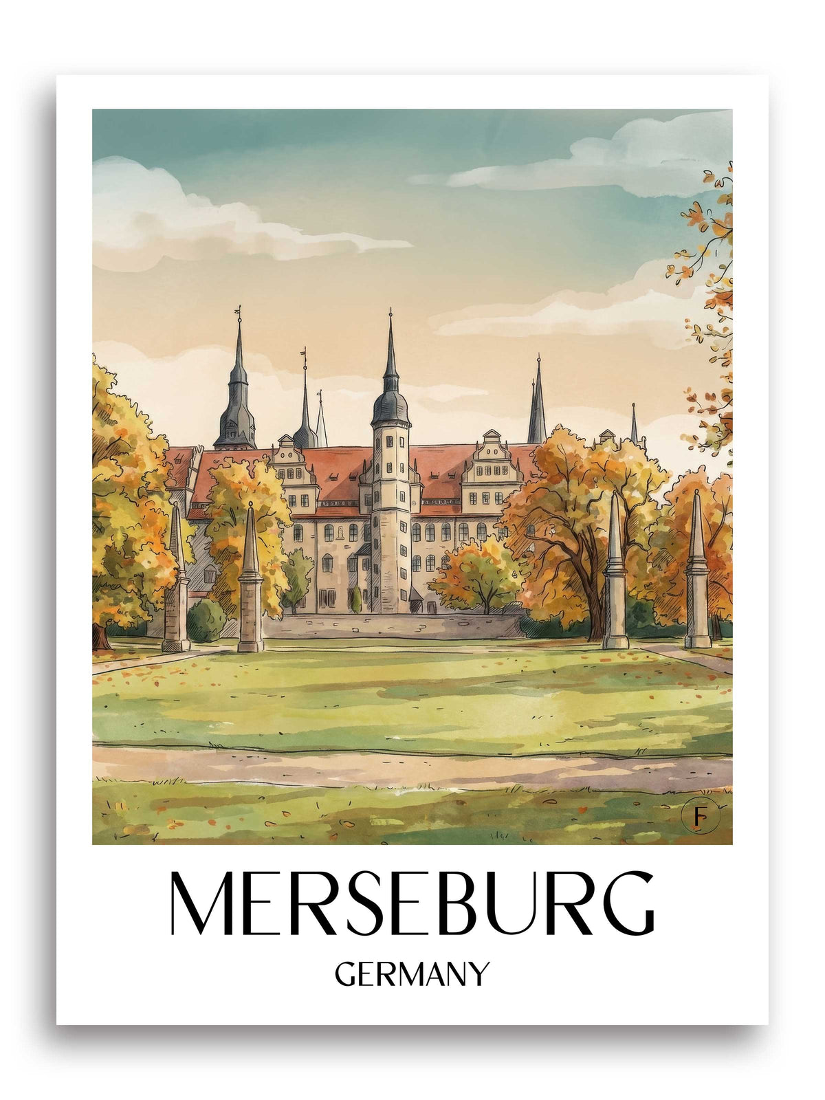 Merseburg Poster - Saale - Deutschland Kunstdruck - Aquarell von A4 bis A1 - favplace
