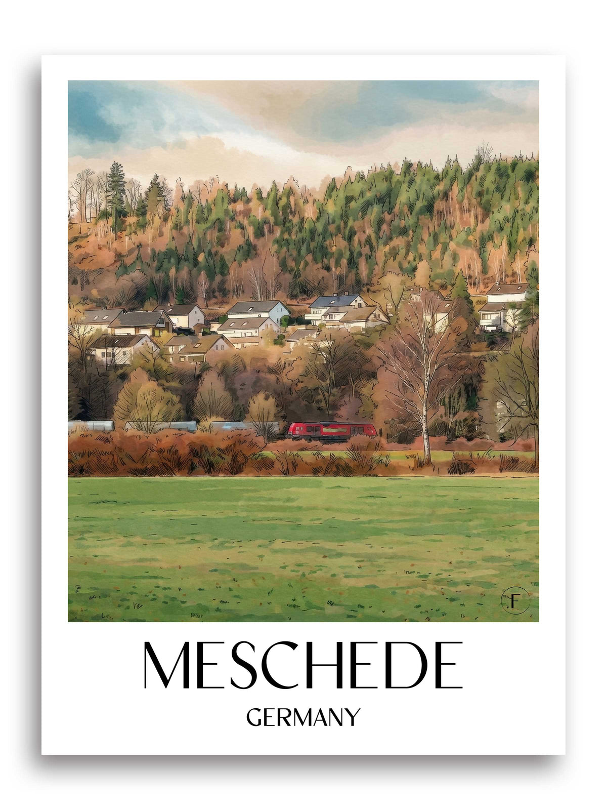Meschede Poster - Sauerland - Deutschland Kunstdruck - Aquarell von A4 bis A1 - favplace