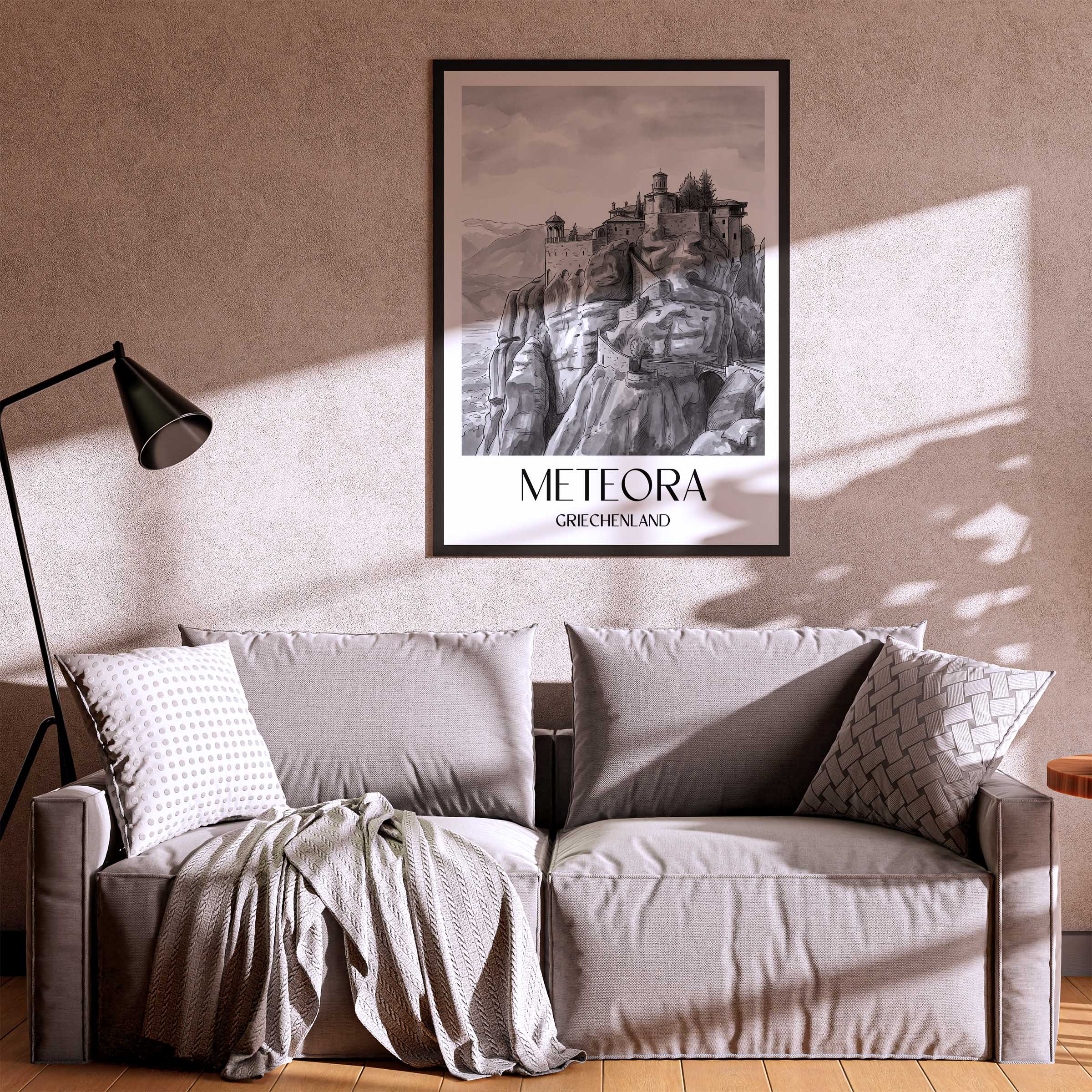 meteora-griechenland-griechenland-poster-aquarell-schwarz-weiss
