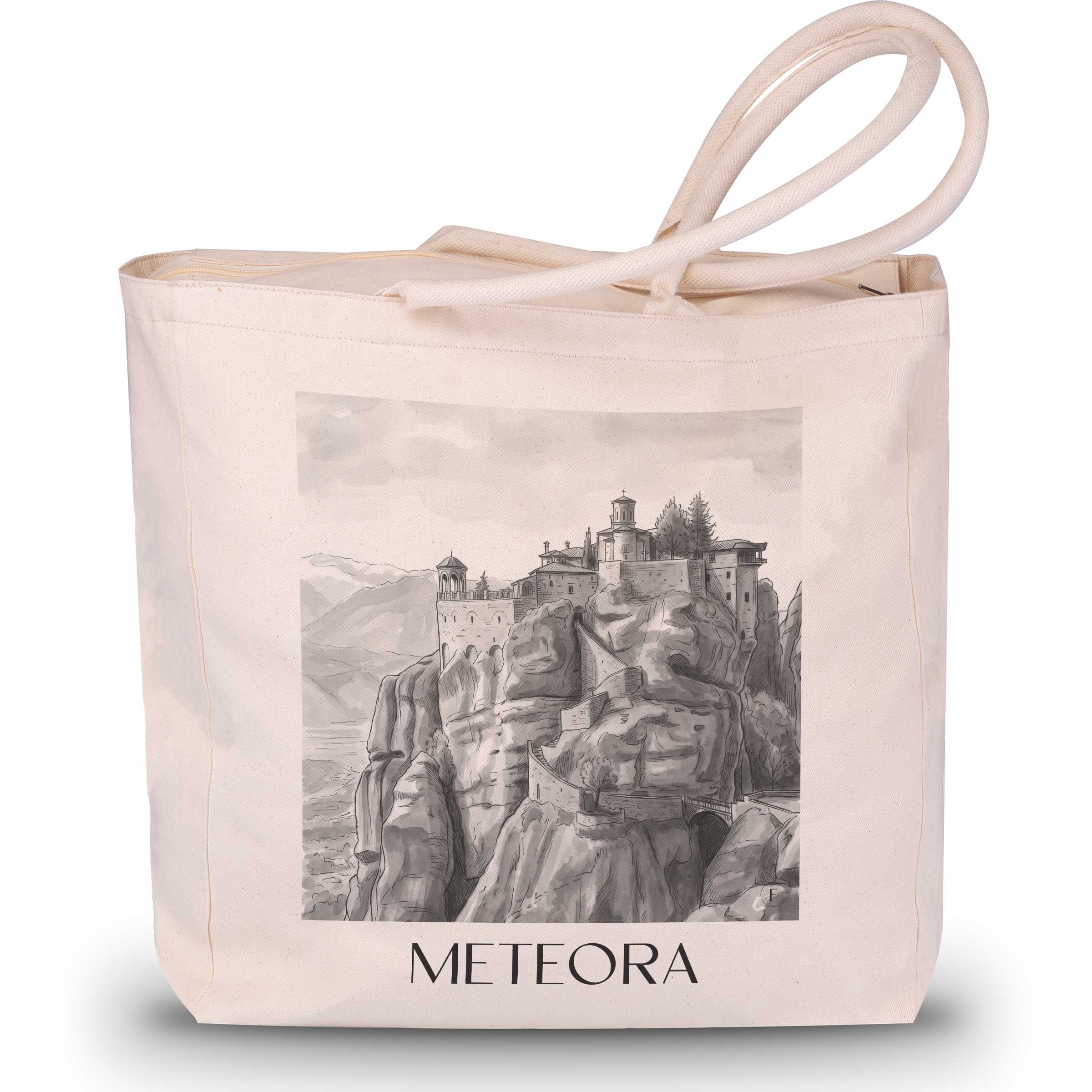 Meteora Shopping Tasche - Griechenland - Griechenland Tote Bag - Einkaufstasche im Aquarell Schwarz-Weiß Stil - favplace