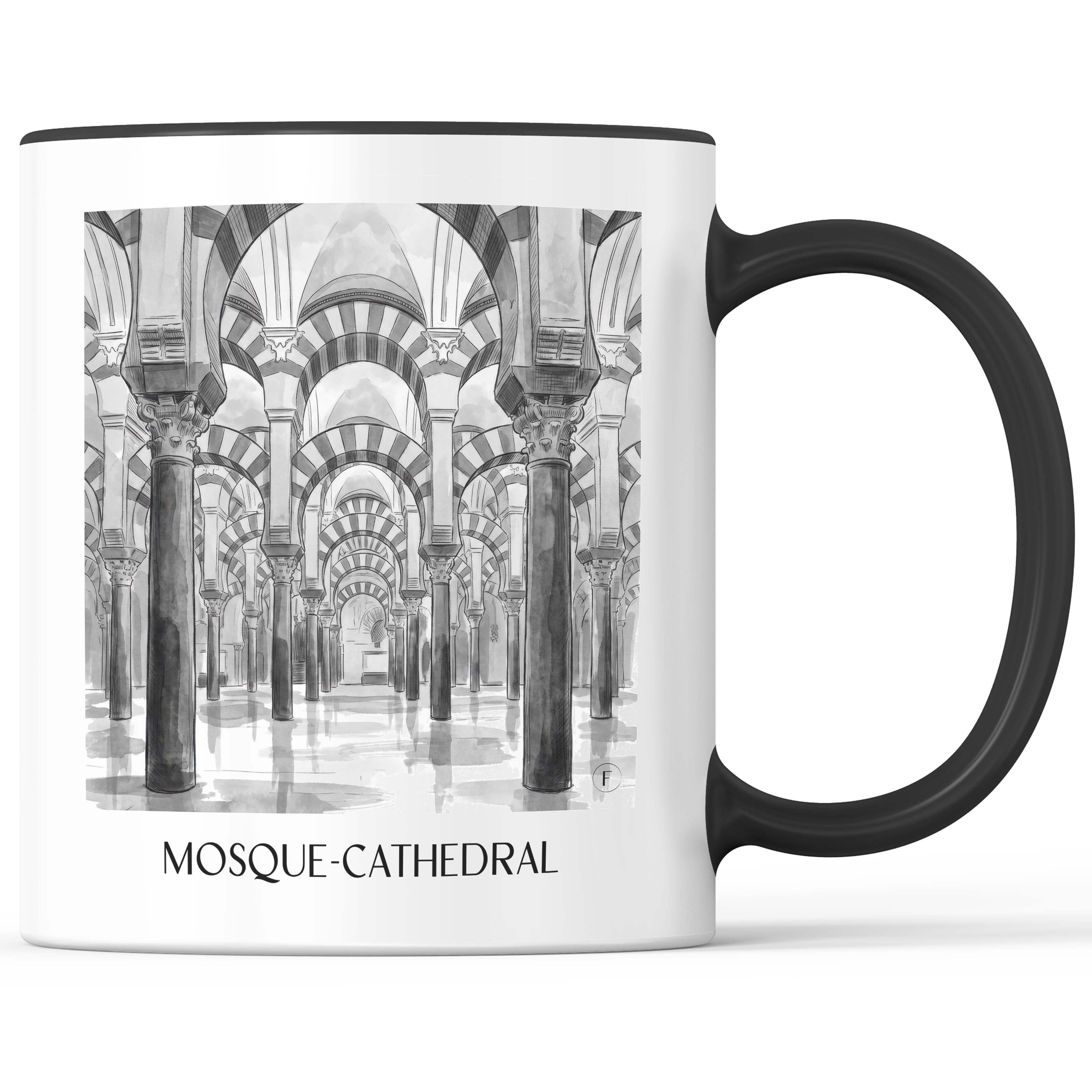 Mezquita Kaffeebecher - Córdoba - Spanien Becher - Kaffeetasse im Aquarell Schwarz-Weiß Stil - favplace
