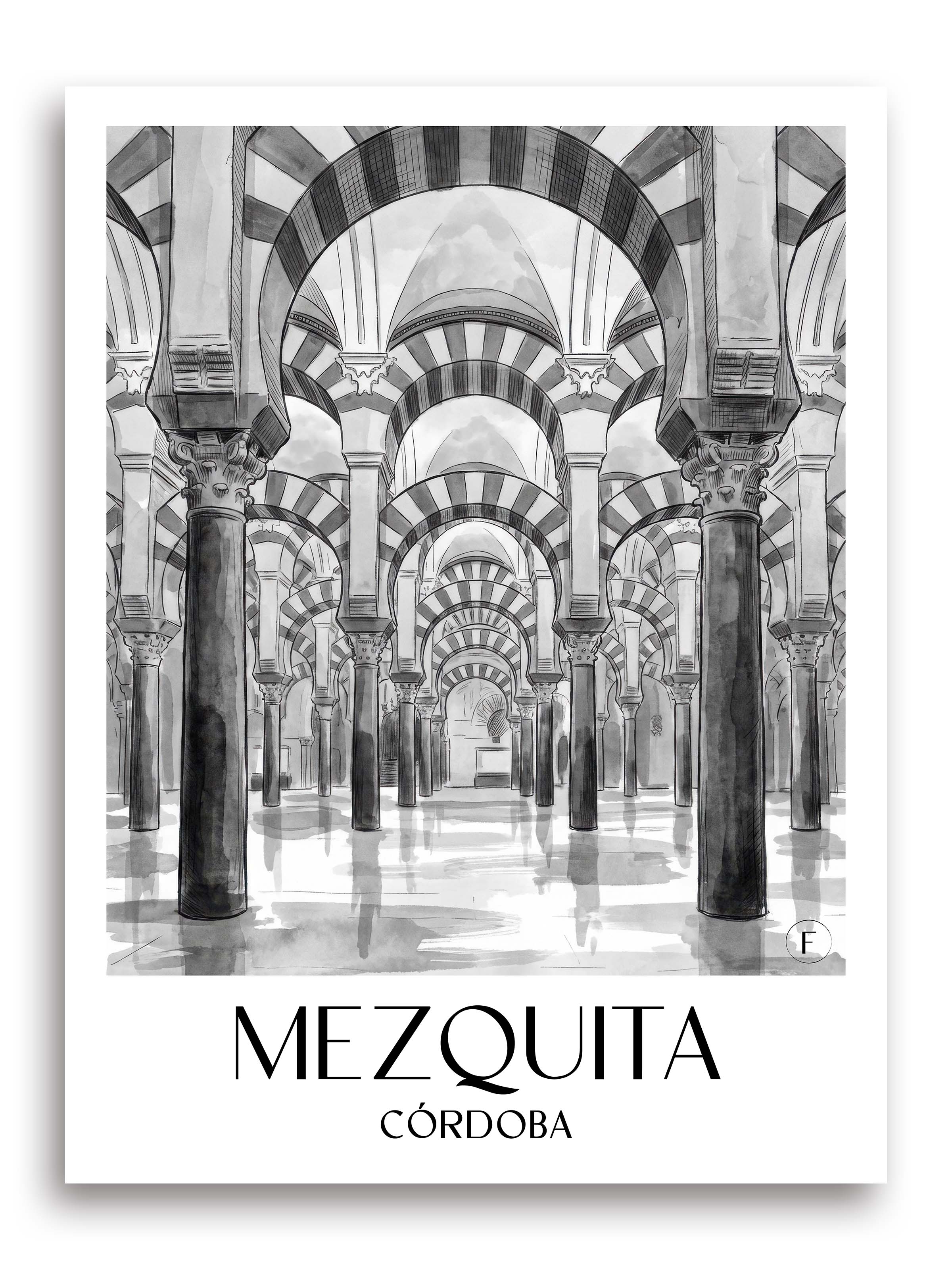 mezquita-córdoba-spanien-poster-aquarell-schwarz-weiss