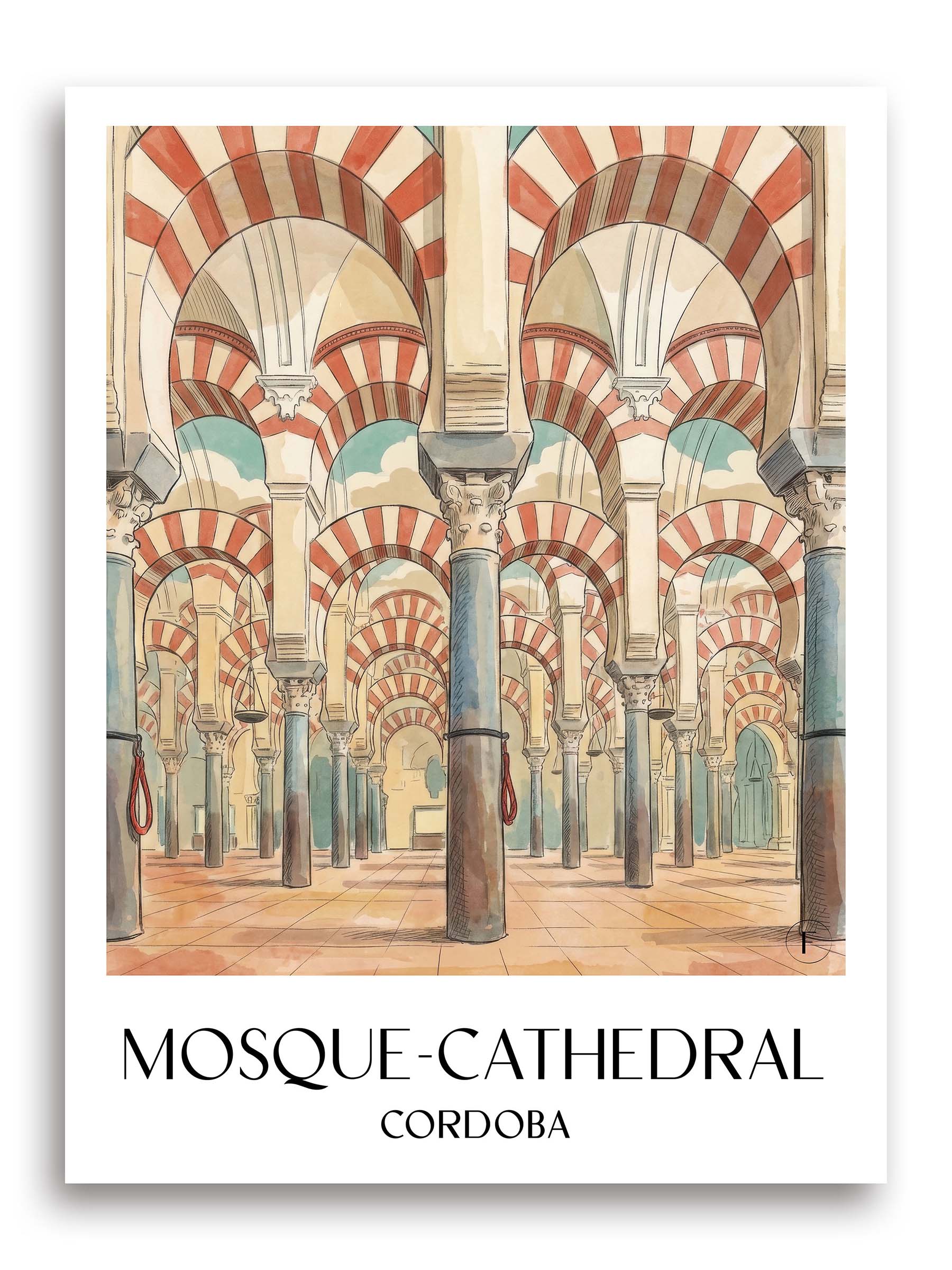 Mezquita Poster - Córdoba - Spanien Kunstdruck - Aquarell von A4 bis A1 - favplace