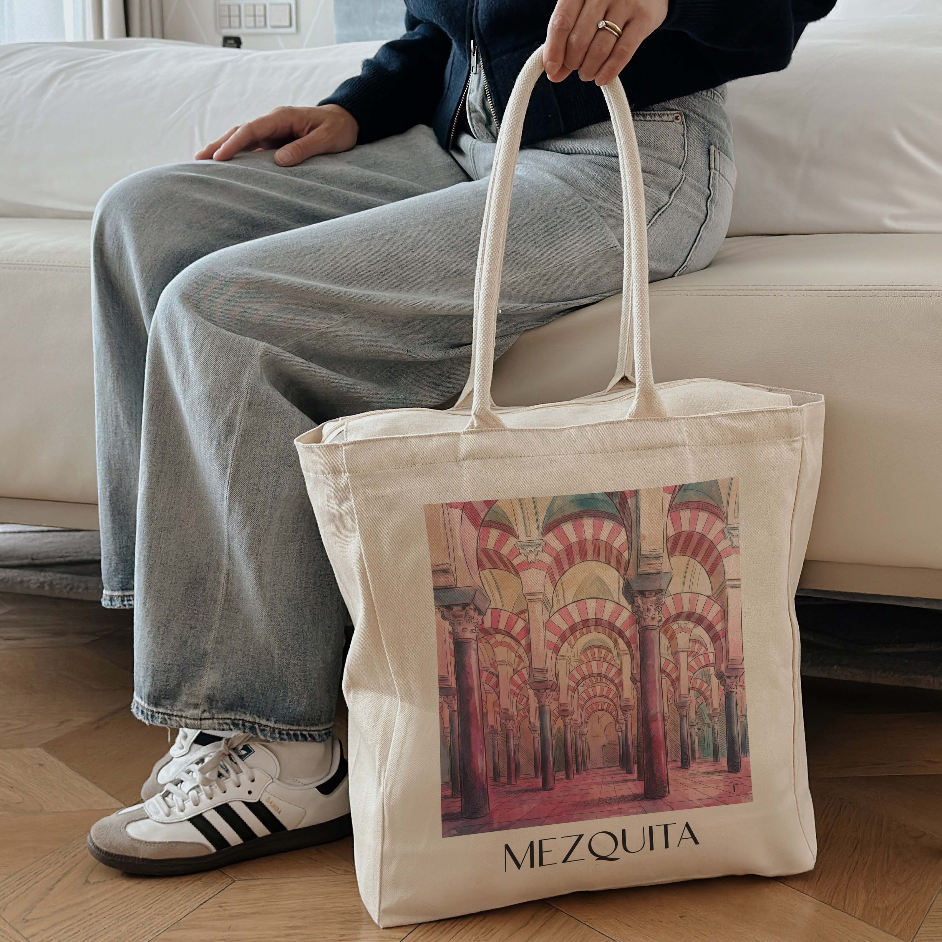 mezquita-córdoba-spanien-einkaufstasche-aquarell-pink-rosa