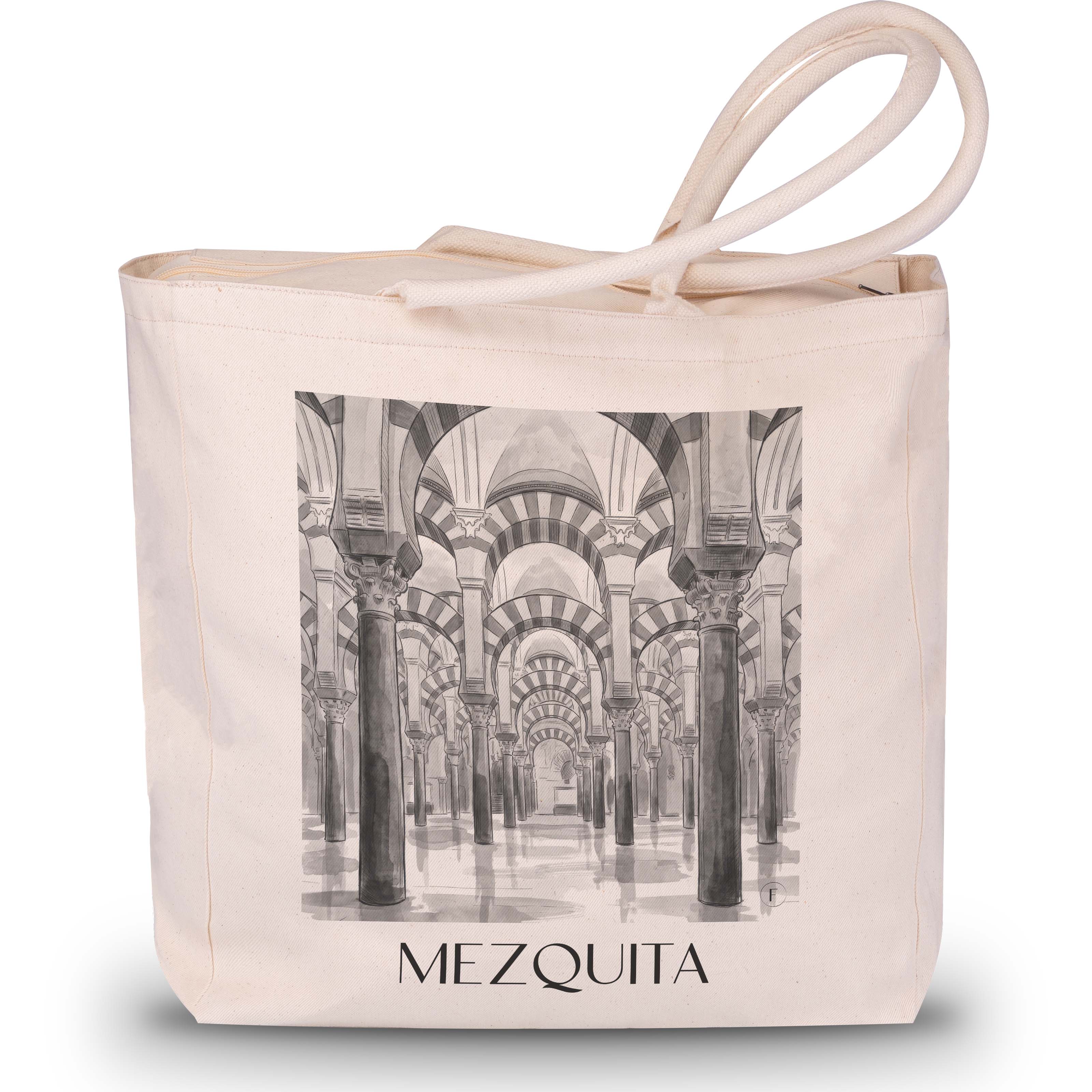 mezquita-córdoba-spanien-einkaufstasche-aquarell-schwarz-weiss