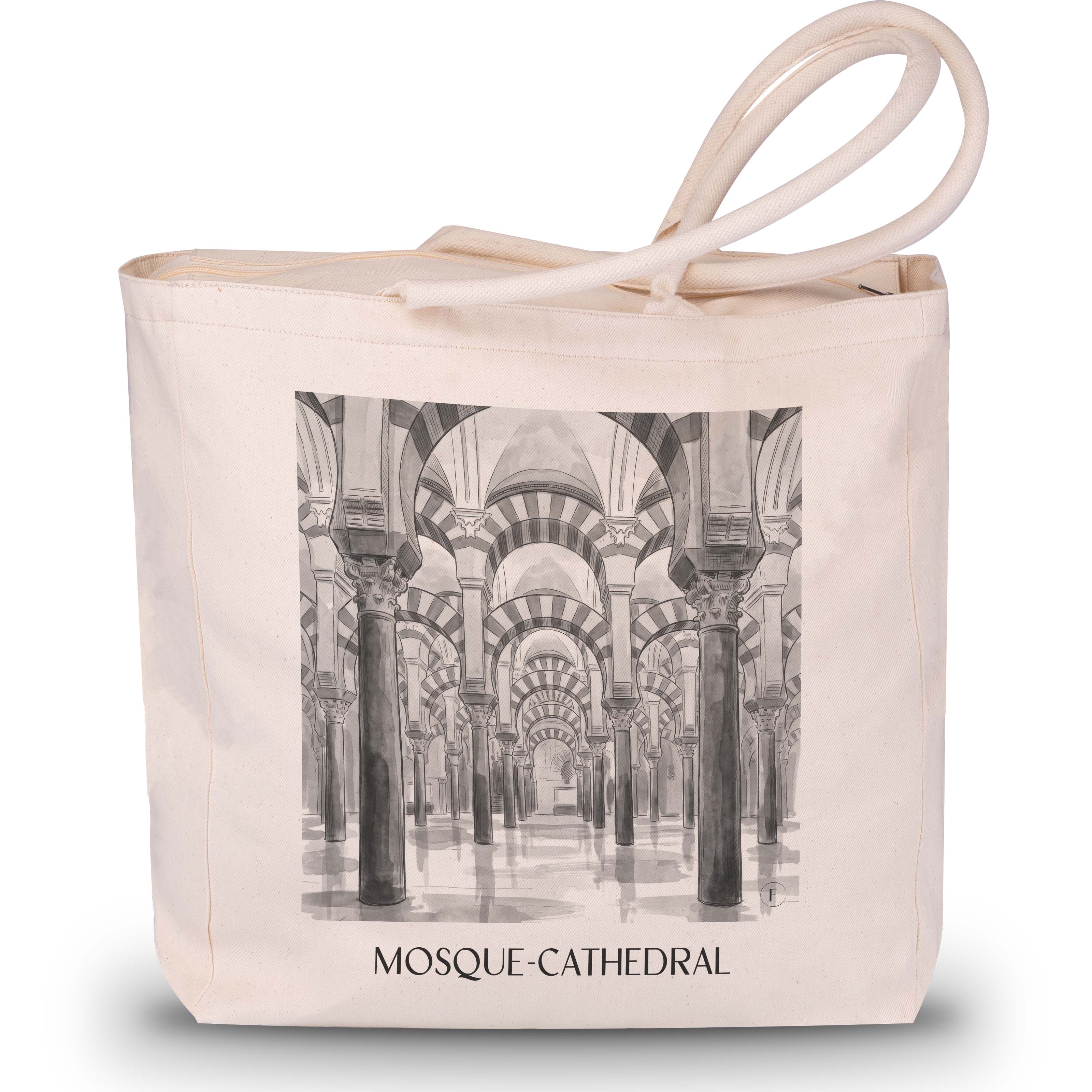 Mezquita Shopping Tasche - Córdoba - Spanien Tote Bag - Einkaufstasche im Aquarell Schwarz-Weiß Stil - favplace