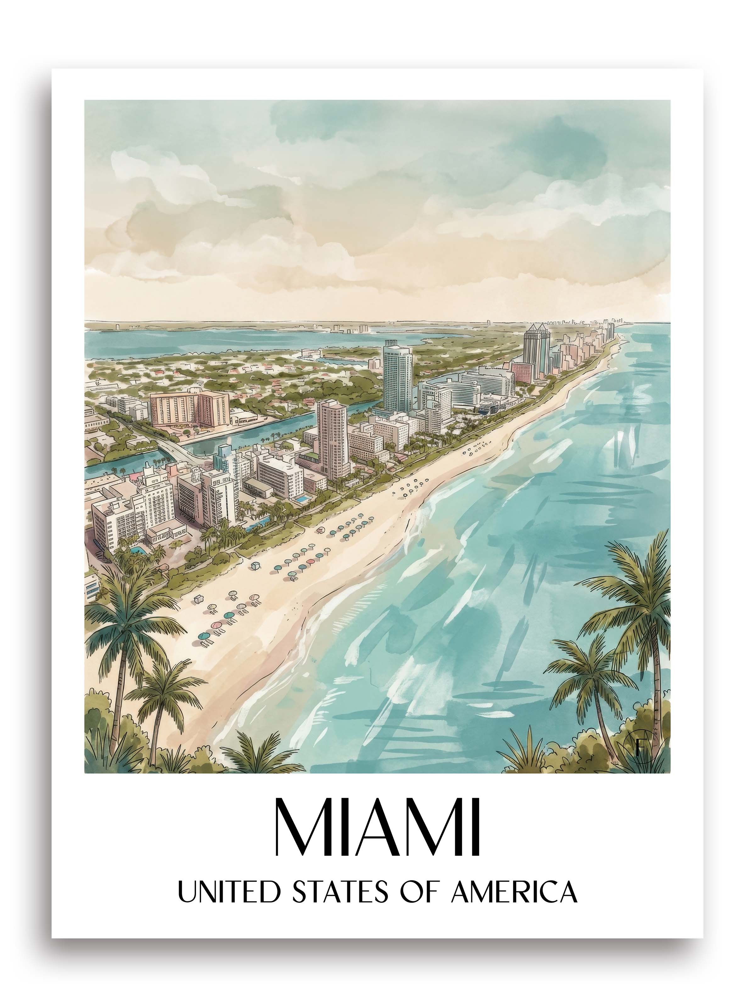 Miami Poster - USA Kunstdruck - Aquarell von A4 bis A1 - favplace