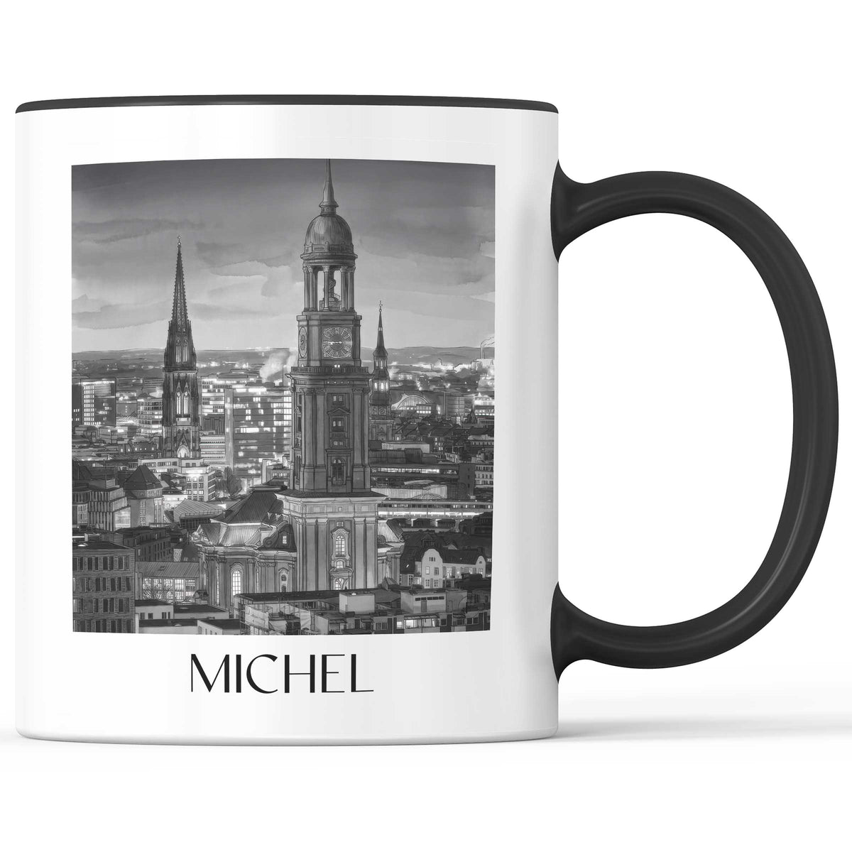 michel-hamburg-deutschland-kaffeebecher-aquarell-schwarz-weiss