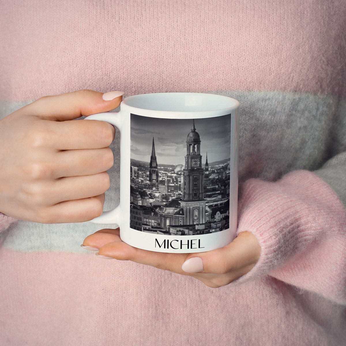 michel-hamburg-deutschland-kaffeebecher-aquarell-schwarz-weiss